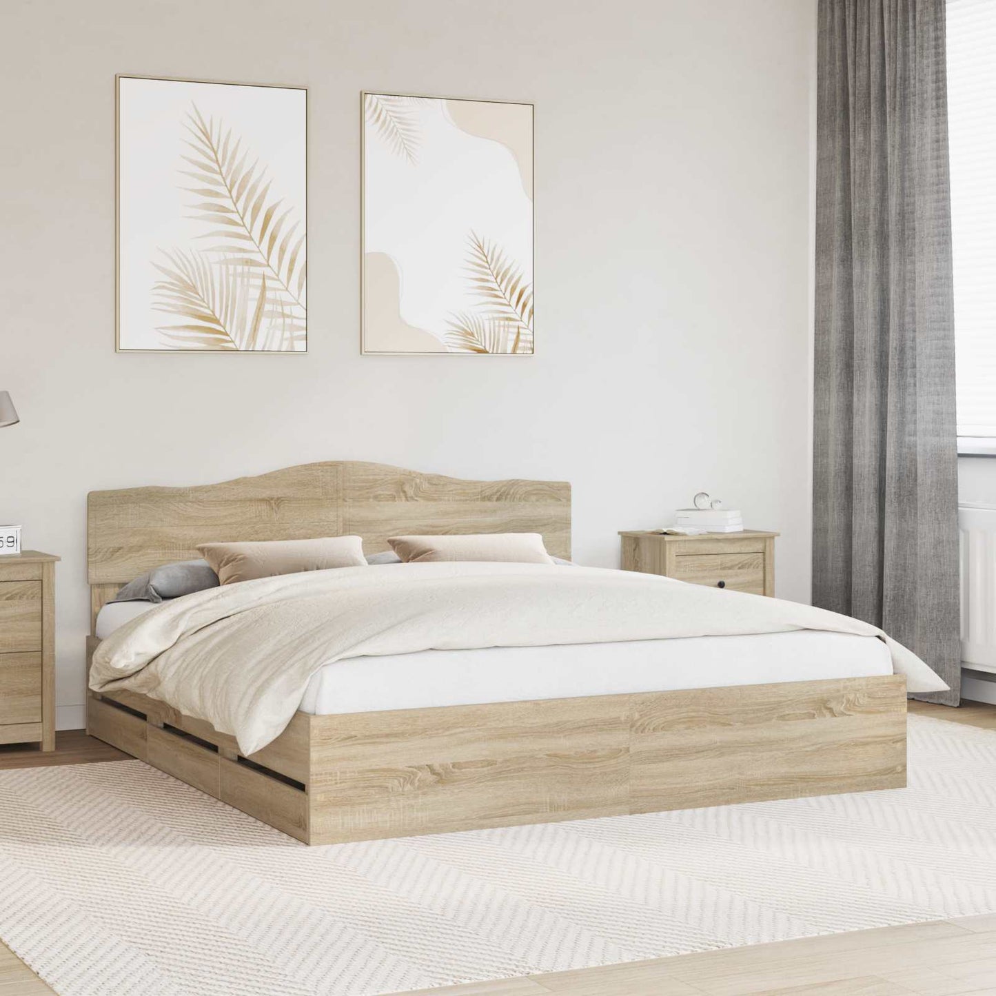Bedframe met lade Sonoma Eiken 200 x 200 cm Ingenieurshout is nu te koop bij PeponiXL, paradijselijk wonen!