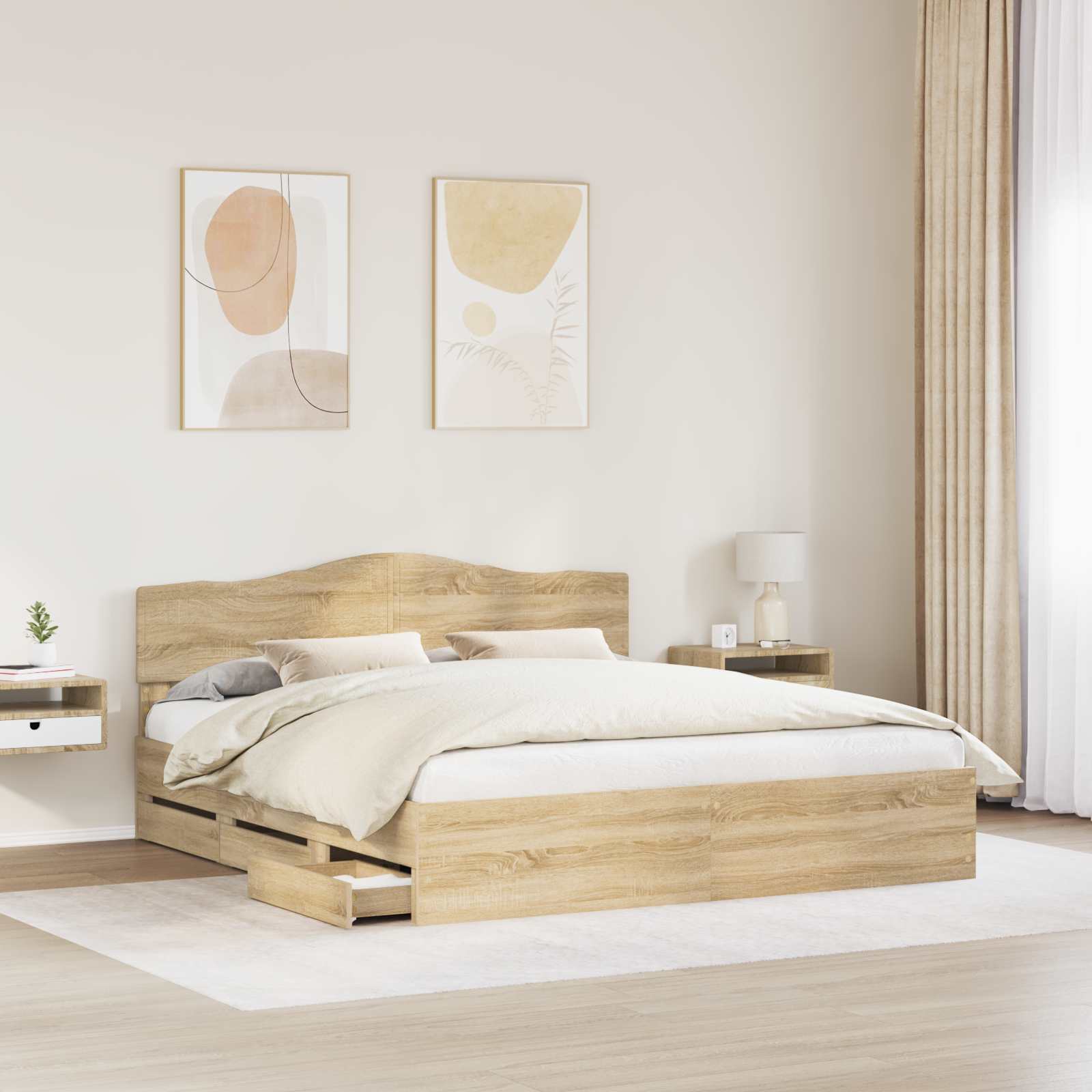 Bedframe met lade Sonoma Eiken 200 x 200 cm Ingenieurshout is nu te koop bij PeponiXL, paradijselijk wonen!