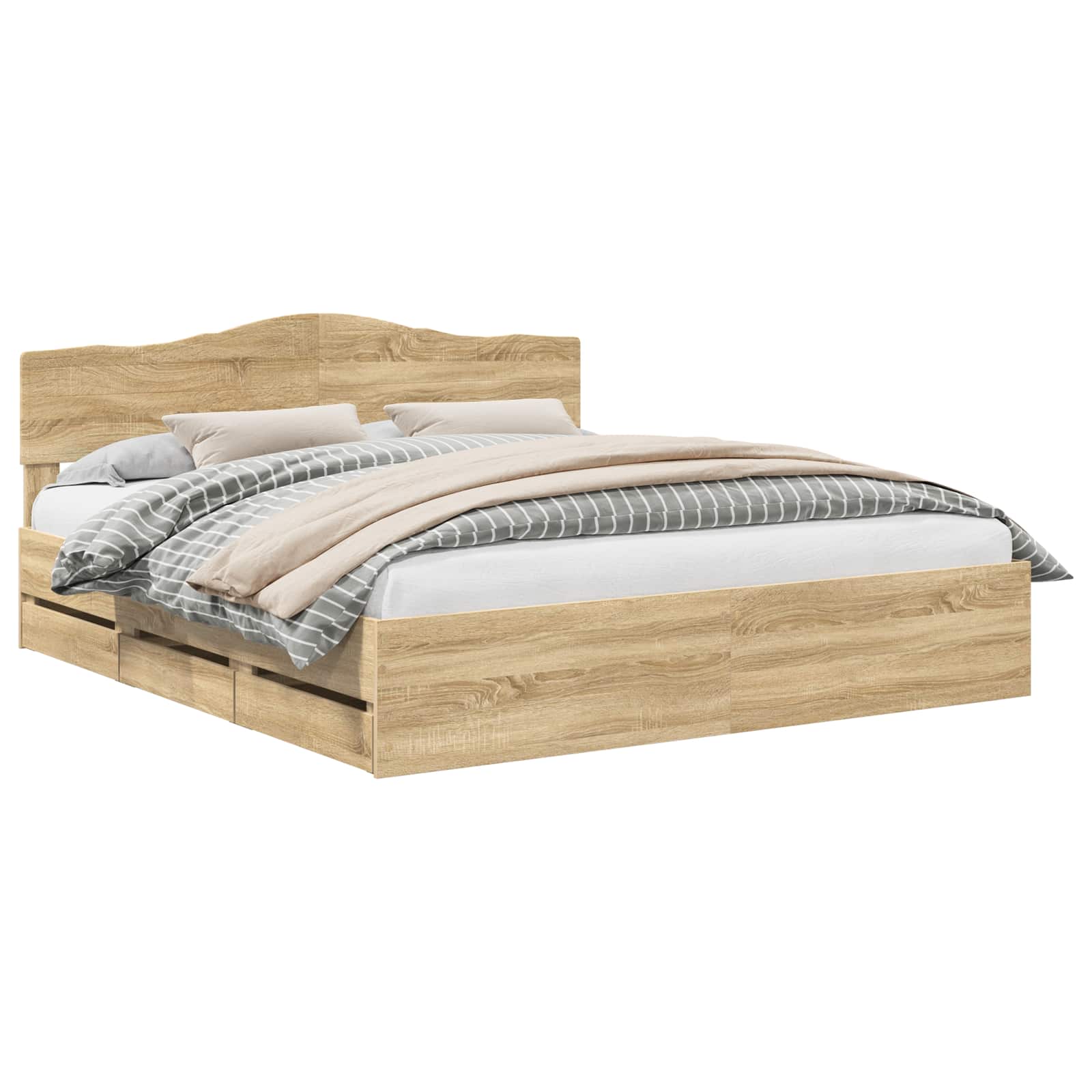 Bedframe met lade Sonoma Eiken 200 x 200 cm Ingenieurshout is nu te koop bij PeponiXL, paradijselijk wonen!