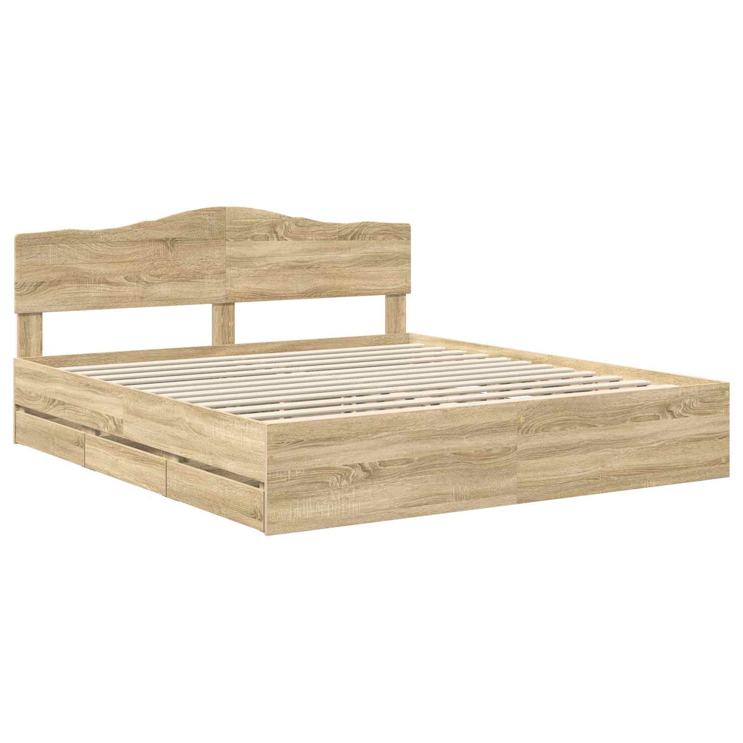 Bedframe met lade Sonoma Eiken 200 x 200 cm Ingenieurshout is nu te koop bij PeponiXL, paradijselijk wonen!