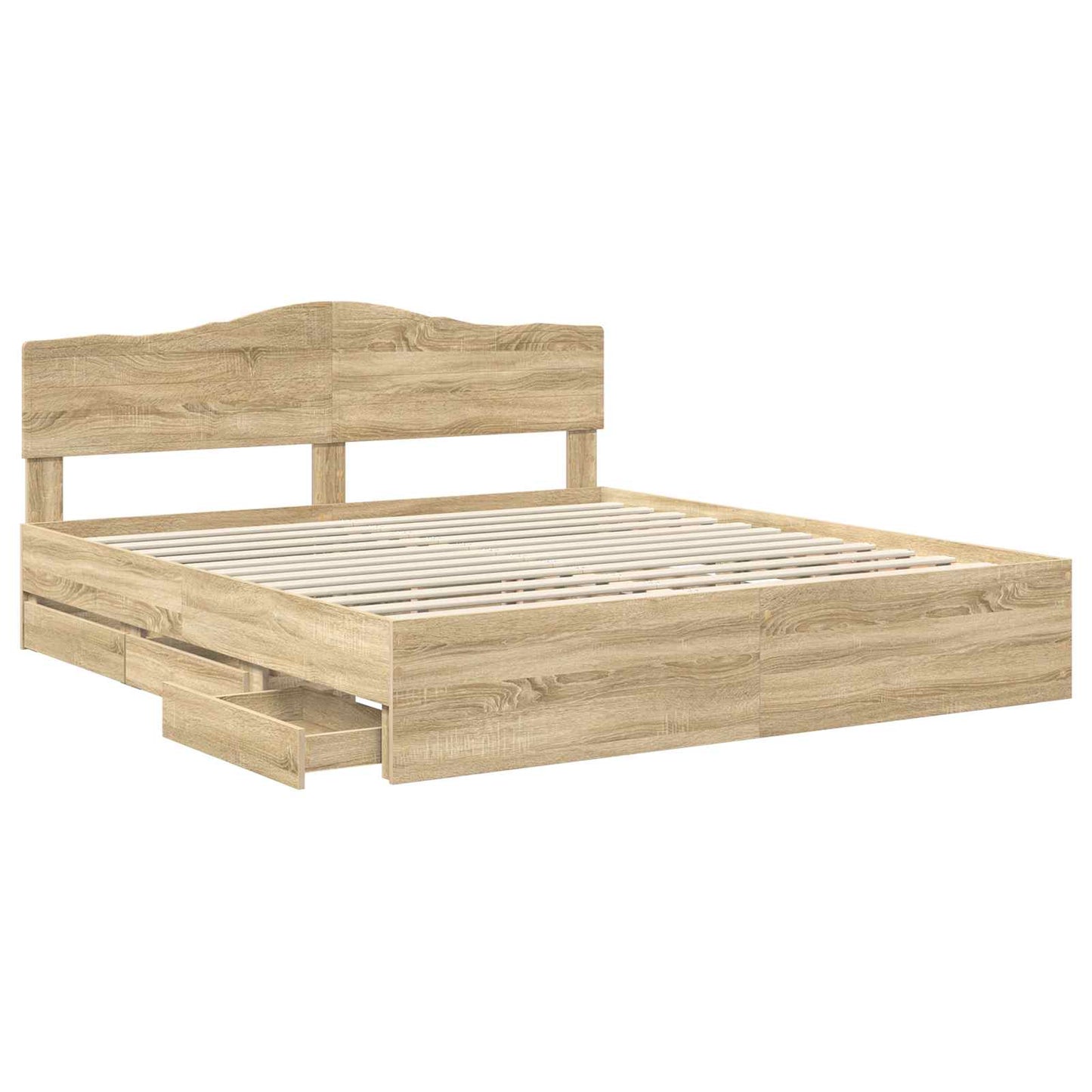 Bedframe met lade Sonoma Eiken 200 x 200 cm Ingenieurshout is nu te koop bij PeponiXL, paradijselijk wonen!