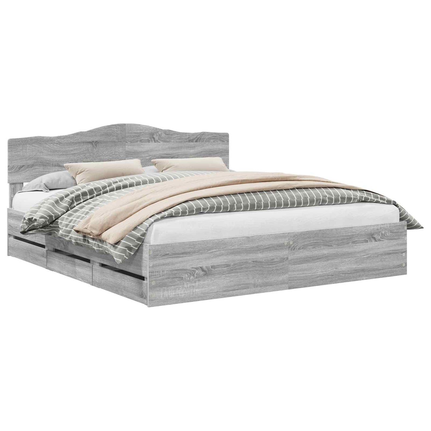 Bedframe met lade Grijs Sonoma 200 x 200 cm Ingenieurshout is nu te koop bij PeponiXL, paradijselijk wonen!