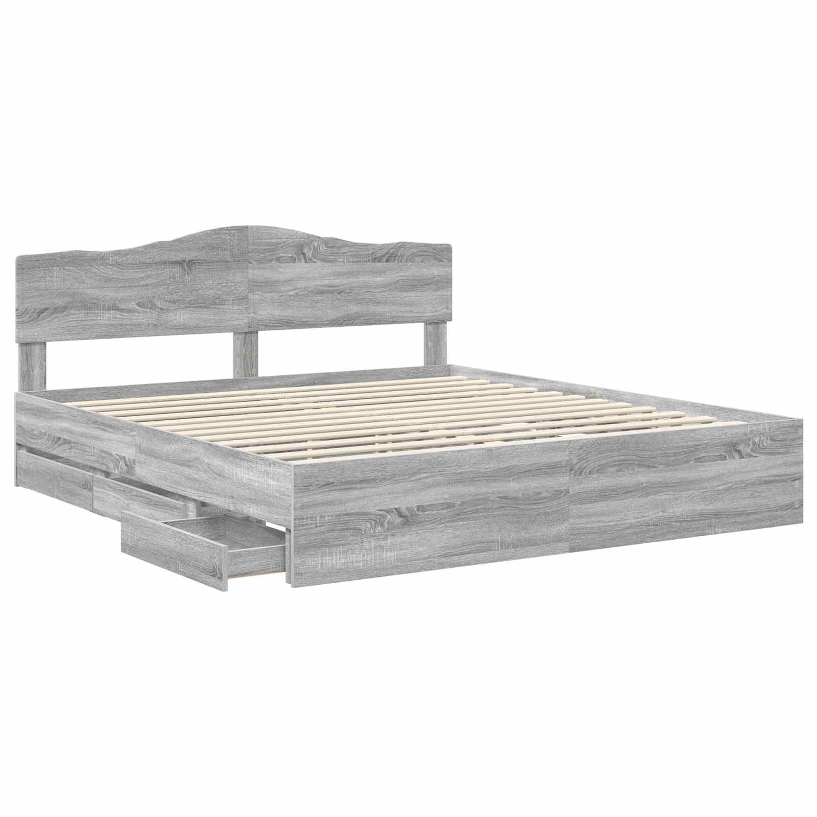 Bedframe met lade Grijs Sonoma 200 x 200 cm Ingenieurshout is nu te koop bij PeponiXL, paradijselijk wonen!