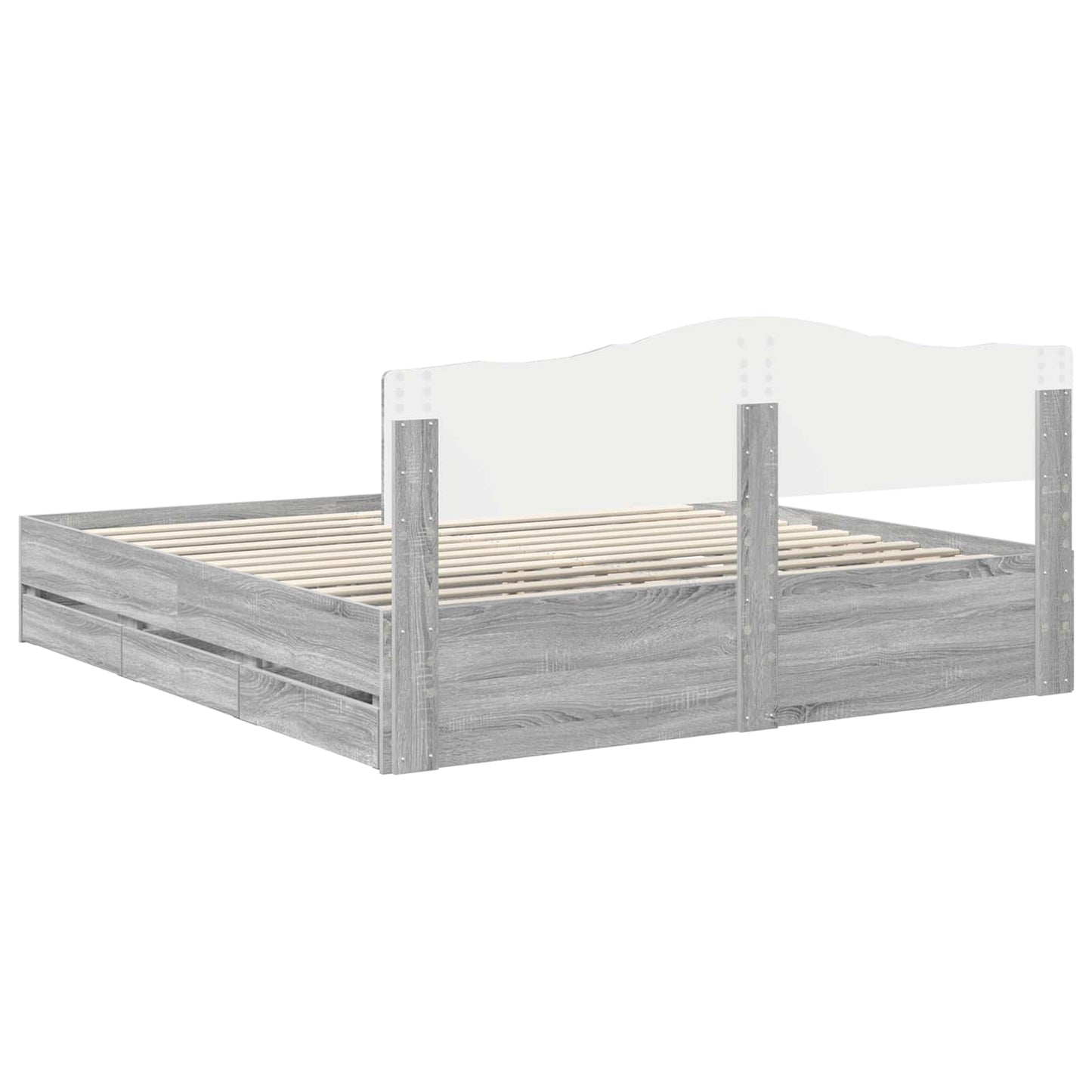 Bedframe met lade Grijs Sonoma 200 x 200 cm Ingenieurshout is nu te koop bij PeponiXL, paradijselijk wonen!