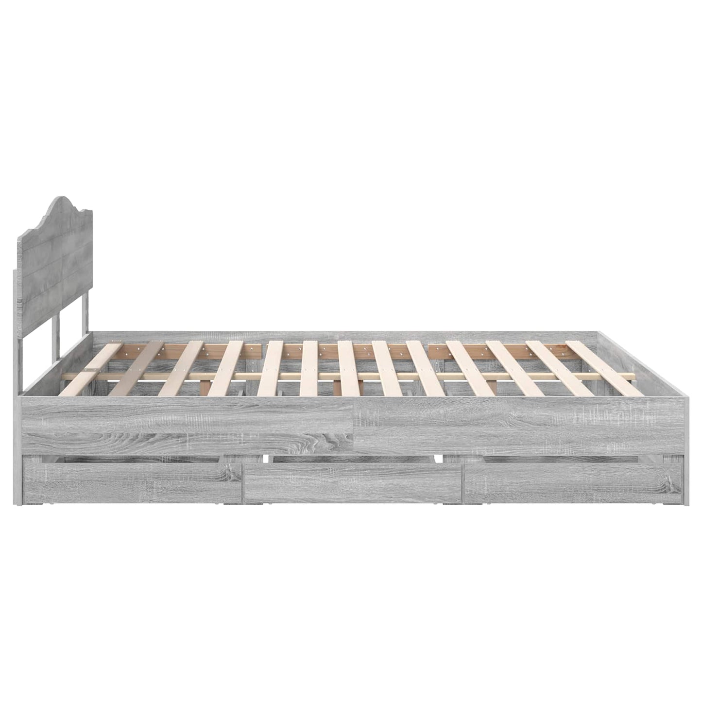 Bedframe met lade Grijs Sonoma 200 x 200 cm Ingenieurshout is nu te koop bij PeponiXL, paradijselijk wonen!