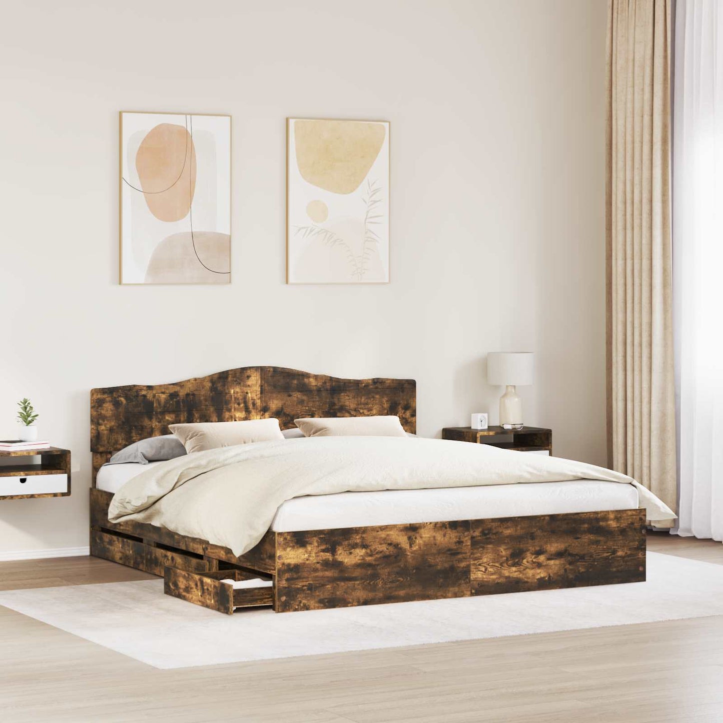 Bedframe met lade Gerookt eiken 180 x 200 cm Ingenieurshout is nu te koop bij PeponiXL, paradijselijk wonen!