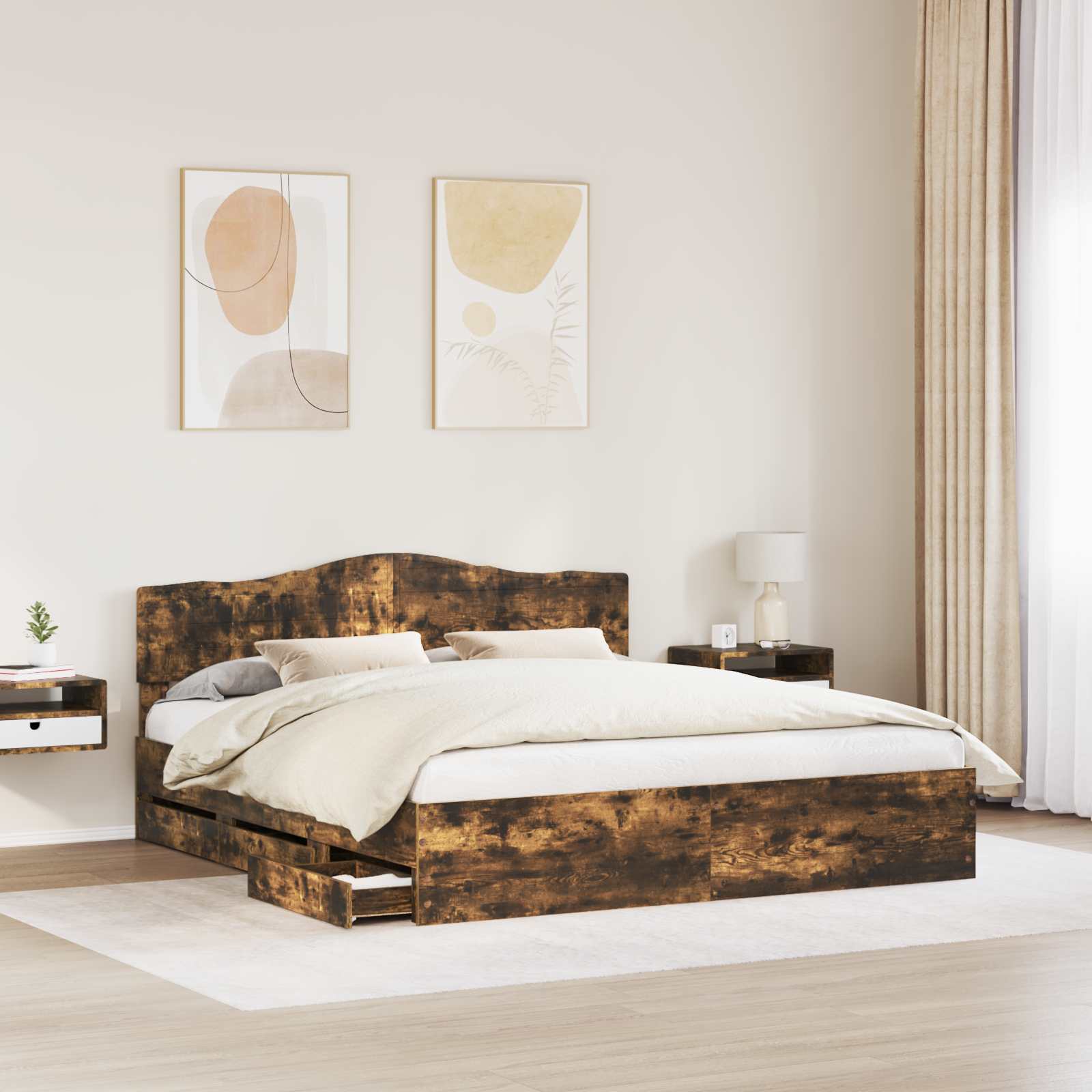 Bedframe met lade Gerookt eiken 180 x 200 cm Ingenieurshout is nu te koop bij PeponiXL, paradijselijk wonen!