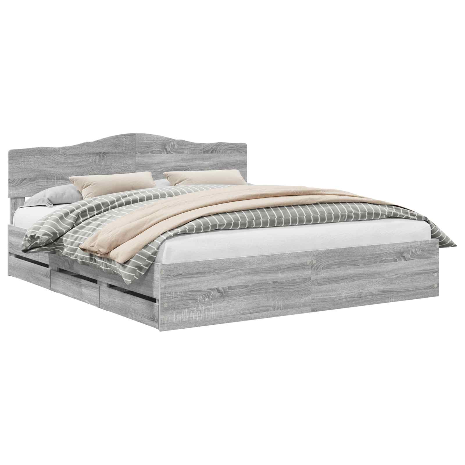 Bedframe met lade Grijs Sonoma 180 x 200 cm Ingenieurshout is nu te koop bij PeponiXL, paradijselijk wonen!