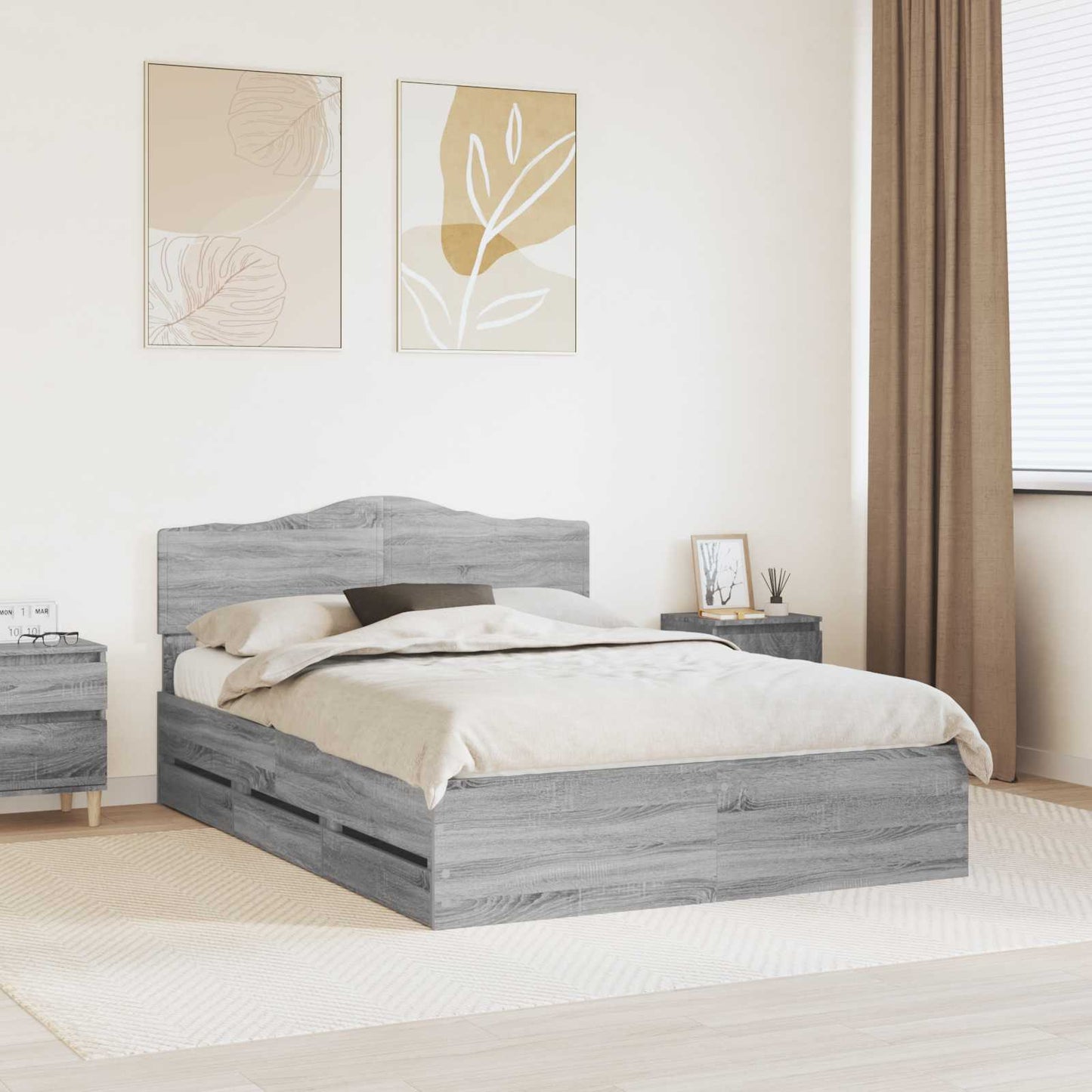 Bedframe met lade Grijs Sonoma 160 x 200 cm Ingenieurshout is nu te koop bij PeponiXL, paradijselijk wonen!
