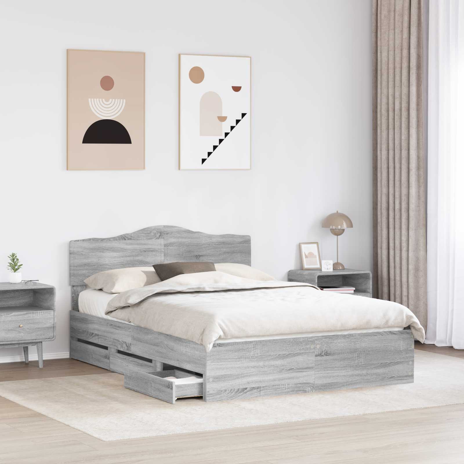 Bedframe met lade Grijs Sonoma 160 x 200 cm Ingenieurshout is nu te koop bij PeponiXL, paradijselijk wonen!