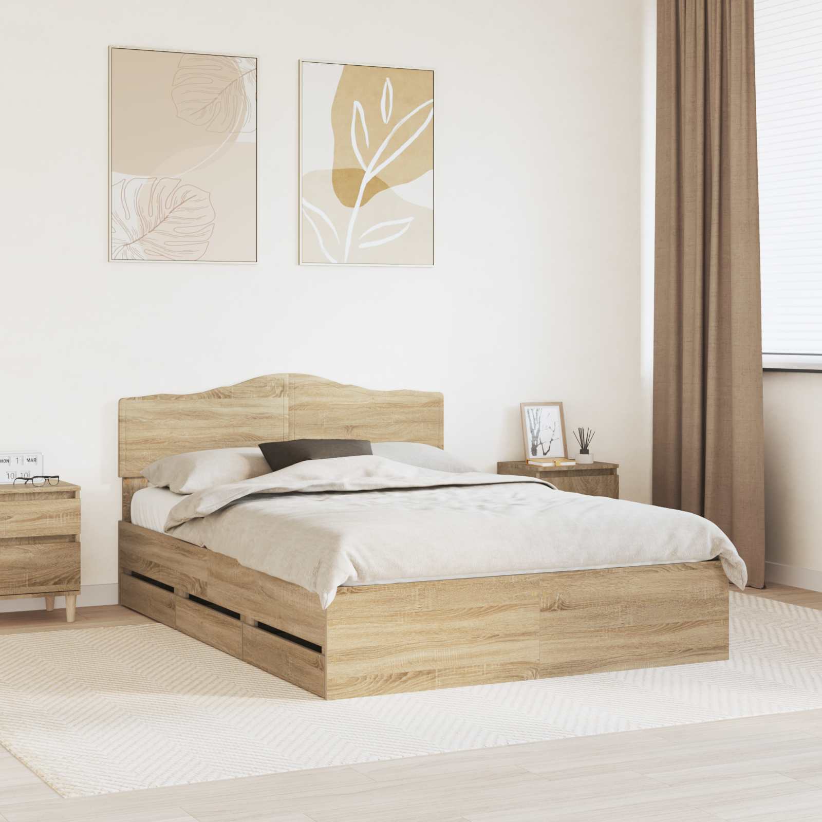 Bedframe met lade Sonoma Eiken 150 x 200 cm Ingenieurshout is nu te koop bij PeponiXL, paradijselijk wonen!