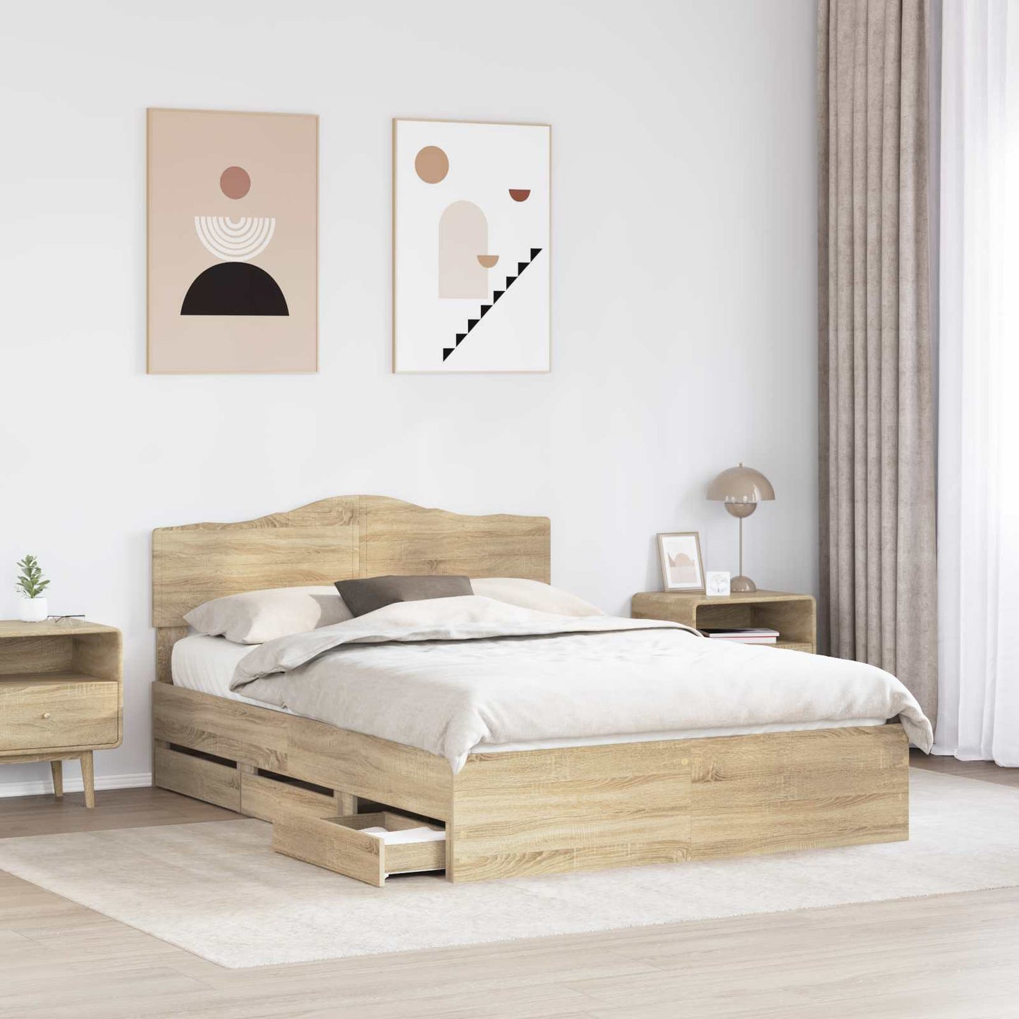 Bedframe met lade Sonoma Eiken 150 x 200 cm Ingenieurshout is nu te koop bij PeponiXL, paradijselijk wonen!