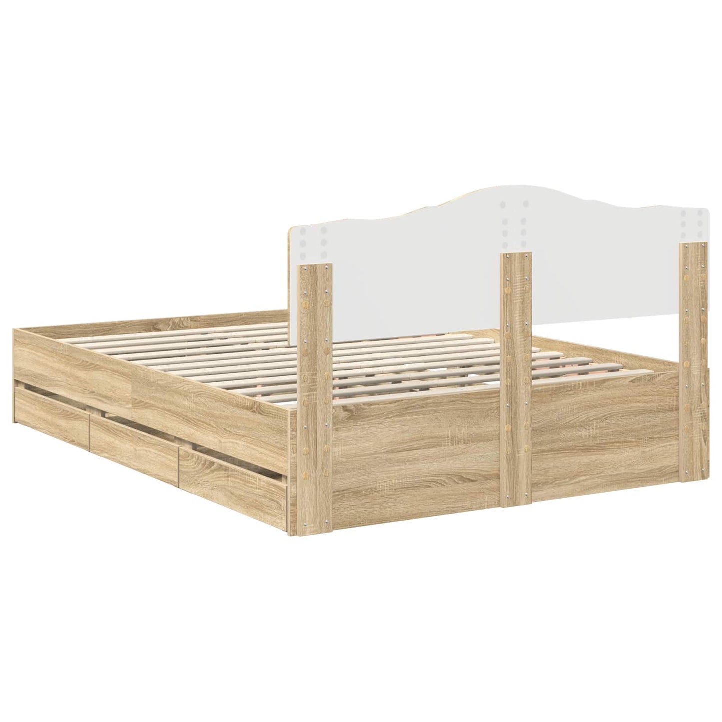 Bedframe met lade Sonoma Eiken 150 x 200 cm Ingenieurshout is nu te koop bij PeponiXL, paradijselijk wonen!