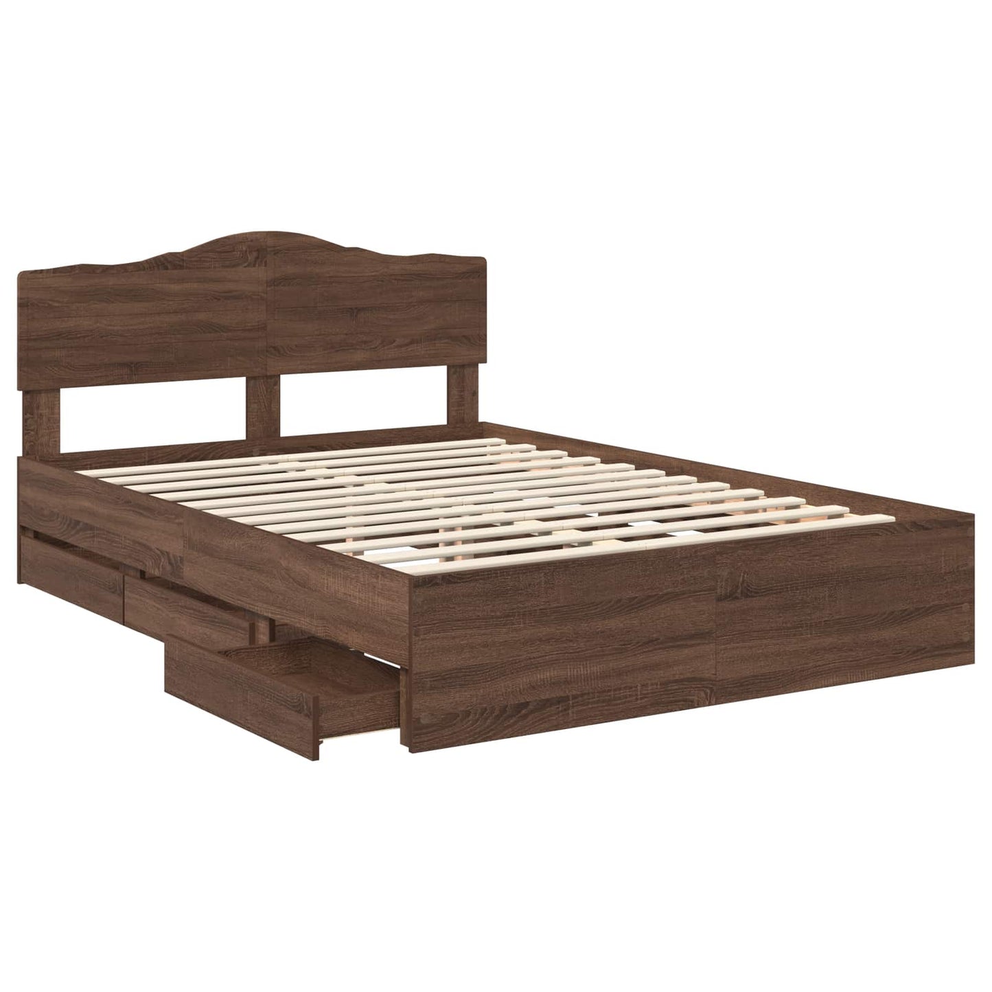Bedframe met lade Bruin Eiken 150 x 200 cm Ingenieurshout is nu te koop bij PeponiXL, paradijselijk wonen!