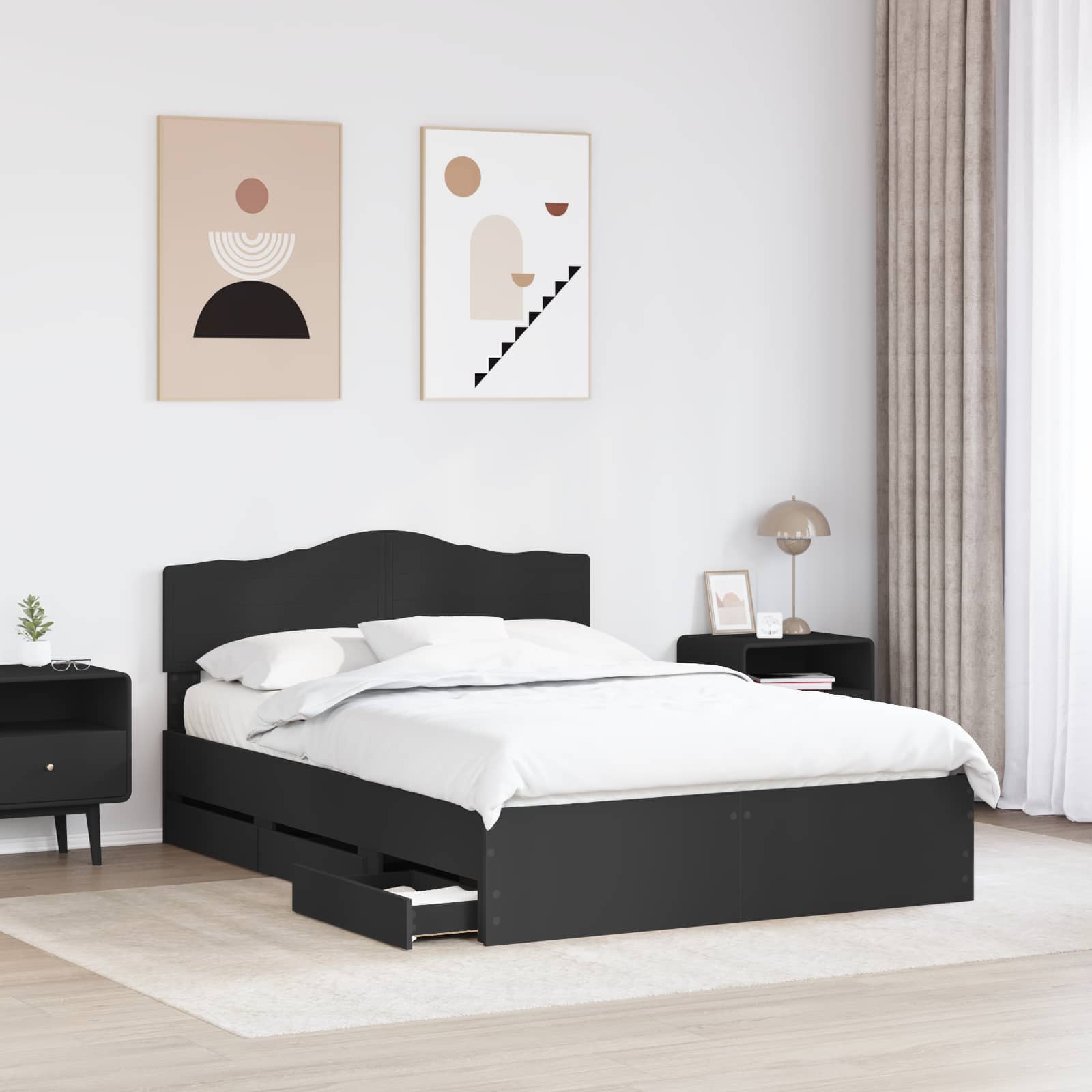 Bedframe met lade met opslag Zwart 140 x 200 cm Ingenieurshout is nu te koop bij PeponiXL, paradijselijk wonen!