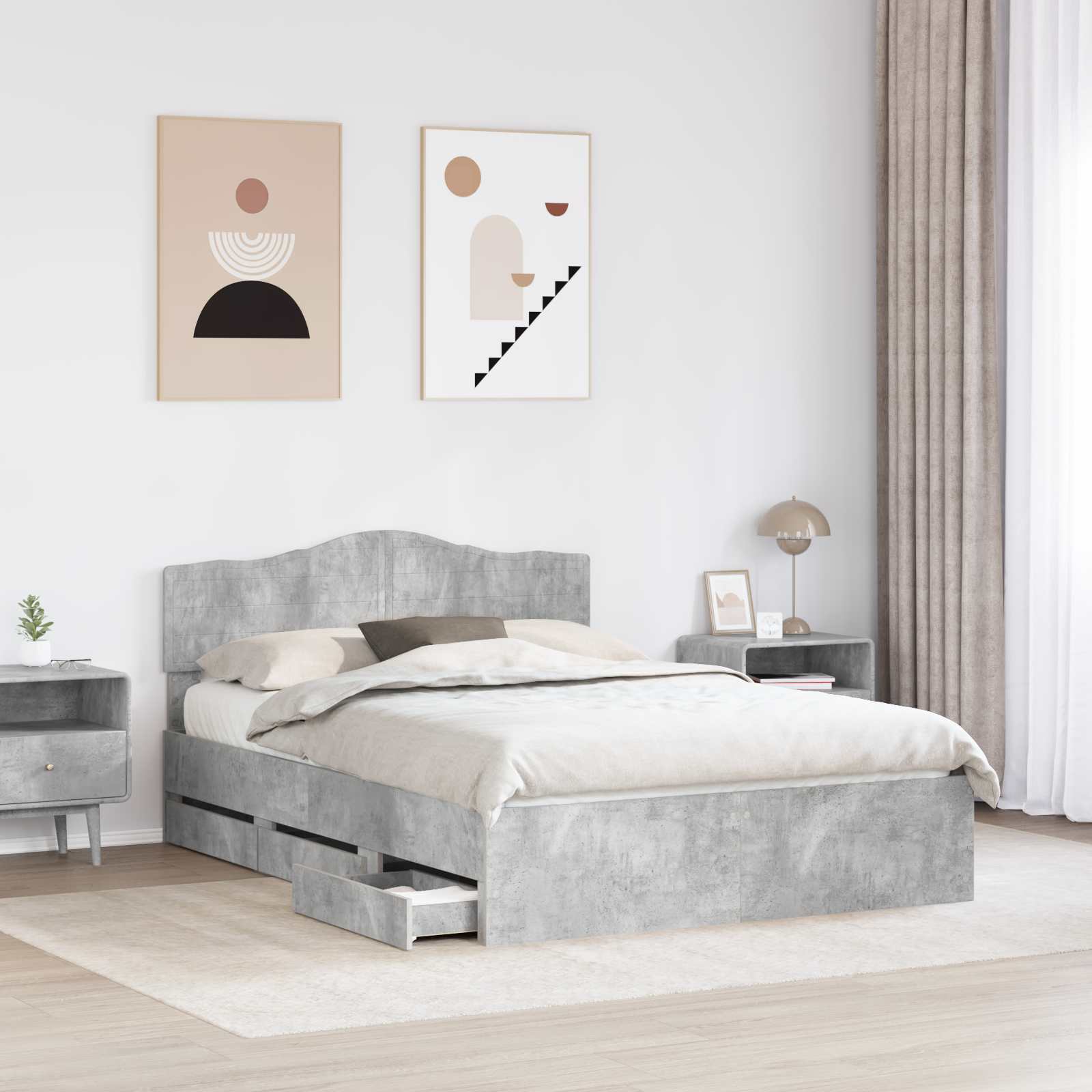 Bedframe met lade Beton Grijs 140 x 200 cm Ingenieurshout is nu te koop bij PeponiXL, paradijselijk wonen!
