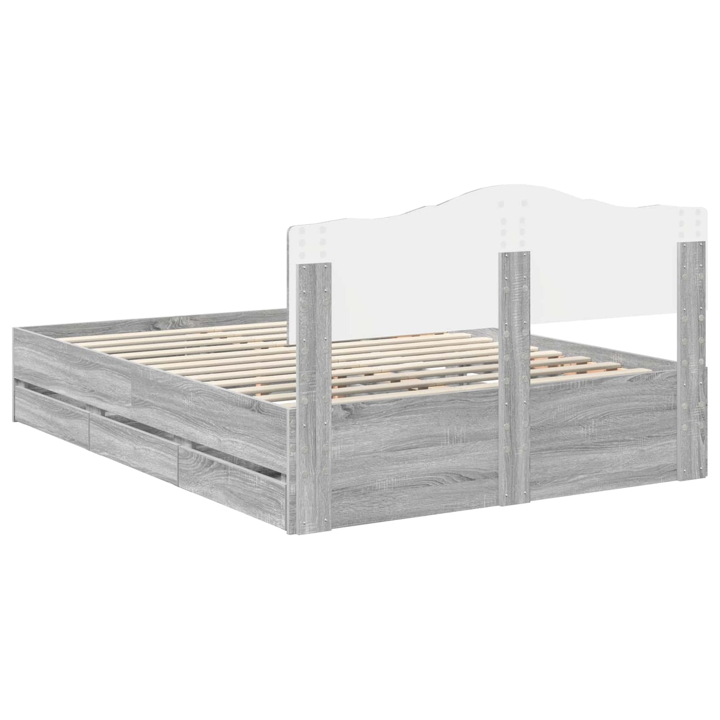 Bedframe met lade Grijs Sonoma 140 x 200 cm Ingenieurshout is nu te koop bij PeponiXL, paradijselijk wonen!