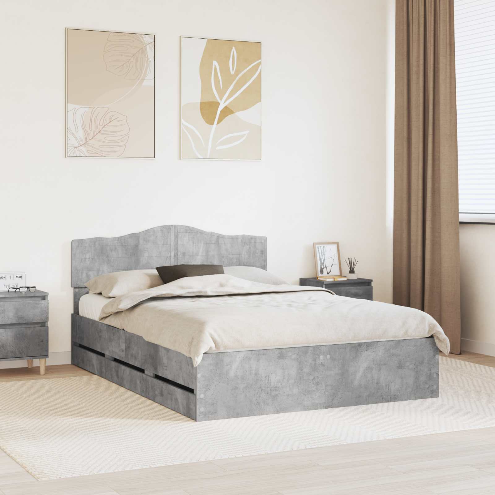 Bedframe met lade Beton Grijs 140 x 190 cm Ingenieurshout is nu te koop bij PeponiXL, paradijselijk wonen!