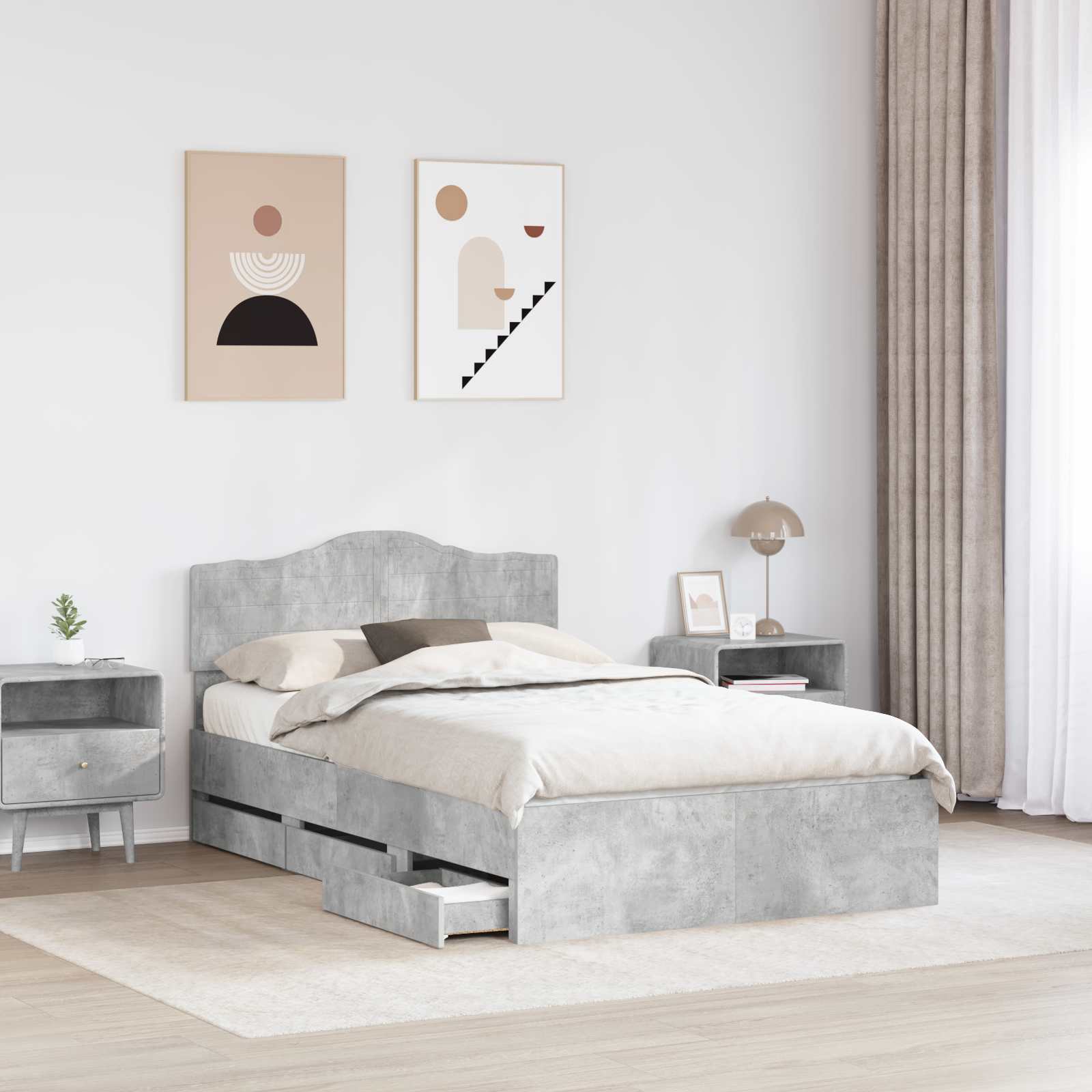 Bedframe met lade Beton Grijs 135 x 190 cm Ingenieurshout is nu te koop bij PeponiXL, paradijselijk wonen!