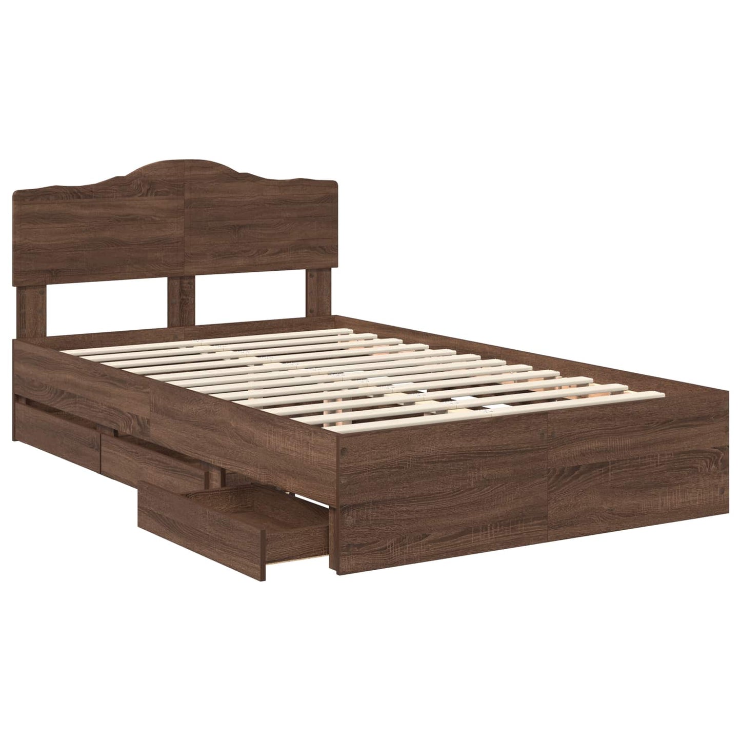 Bedframe met lade Bruin Eiken 135 x 190 cm Ingenieurshout is nu te koop bij PeponiXL, paradijselijk wonen!