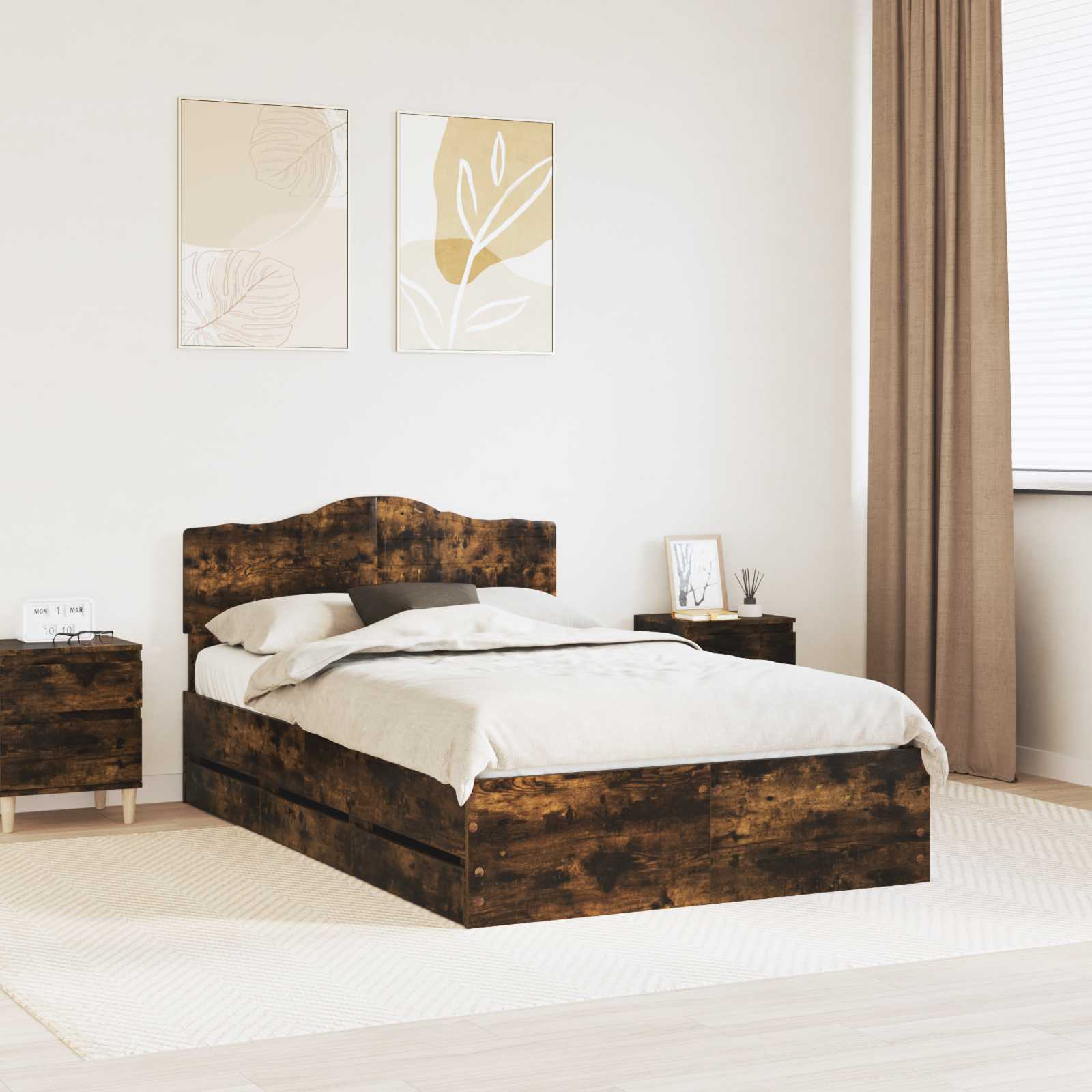 Bedframe met lade Gerookt eiken 120 x 200 cm Ingenieurshout is nu te koop bij PeponiXL, paradijselijk wonen!
