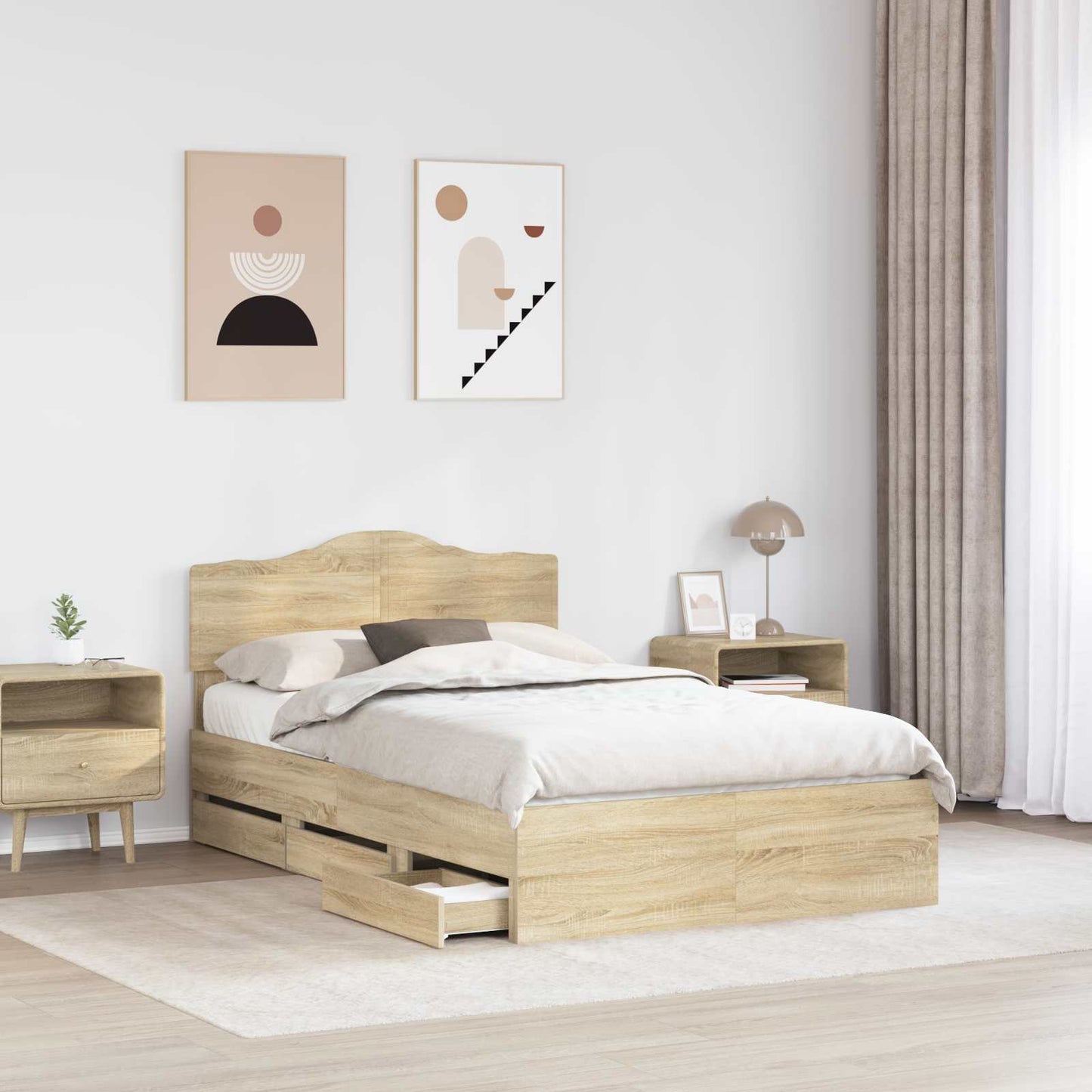 Bedframe met lade Sonoma Eiken 120 x 190 cm Ingenieurshout is nu te koop bij PeponiXL, paradijselijk wonen!