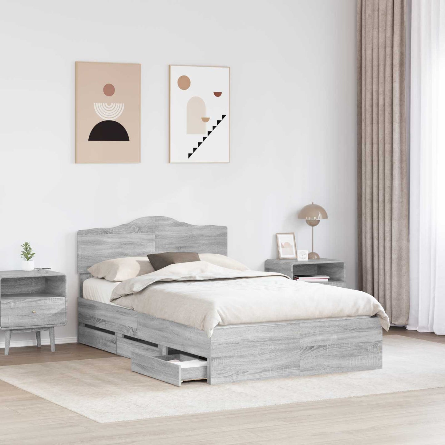 Bedframe met lade Grijs Sonoma 120 x 190 cm Ingenieurshout is nu te koop bij PeponiXL, paradijselijk wonen!