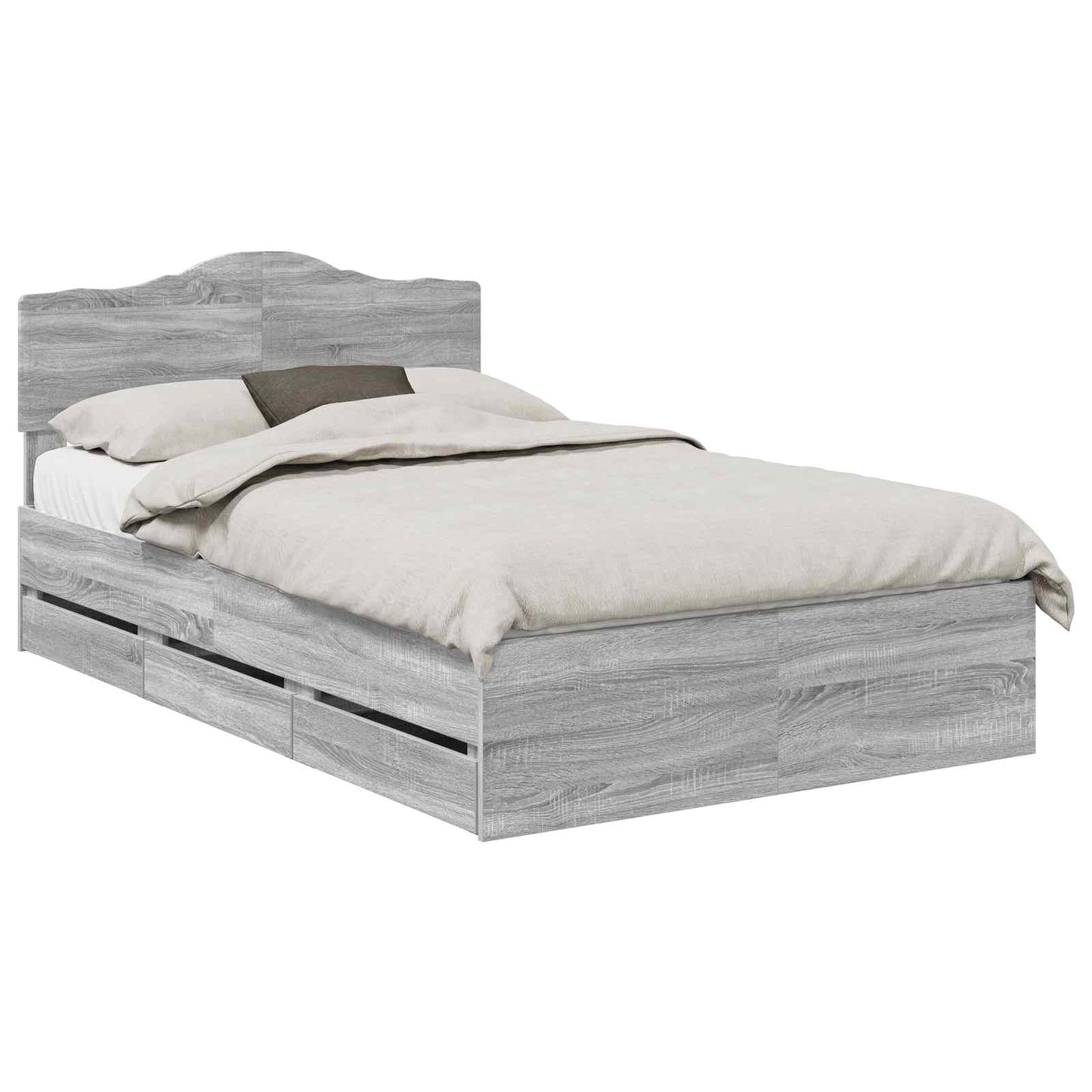 Bedframe met lade Grijs Sonoma 120 x 190 cm Ingenieurshout is nu te koop bij PeponiXL, paradijselijk wonen!