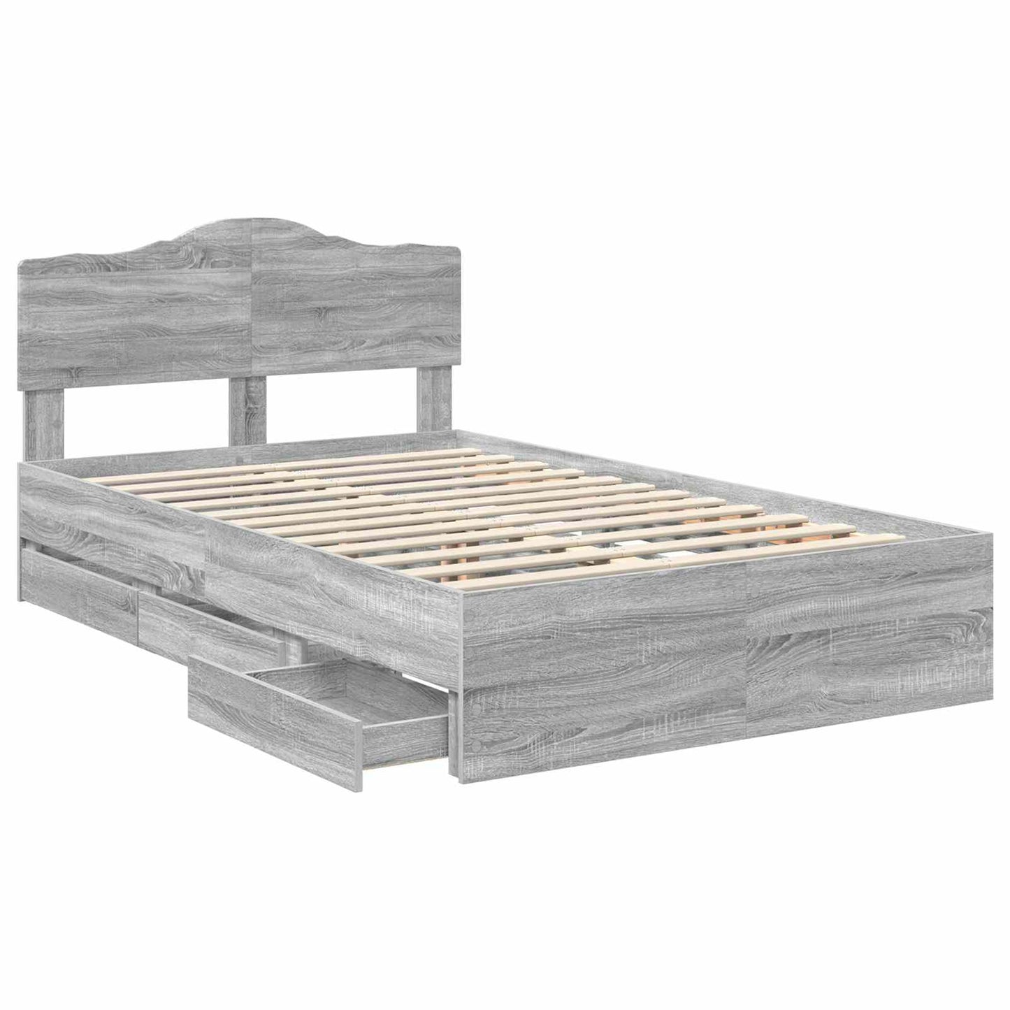 Bedframe met lade Grijs Sonoma 120 x 190 cm Ingenieurshout is nu te koop bij PeponiXL, paradijselijk wonen!