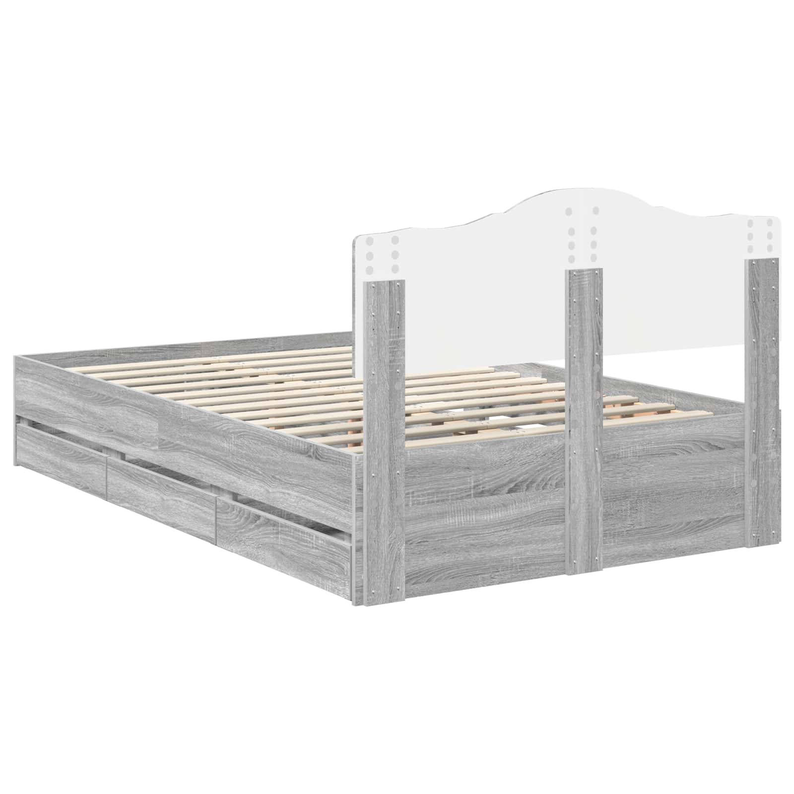 Bedframe met lade Grijs Sonoma 120 x 190 cm Ingenieurshout is nu te koop bij PeponiXL, paradijselijk wonen!