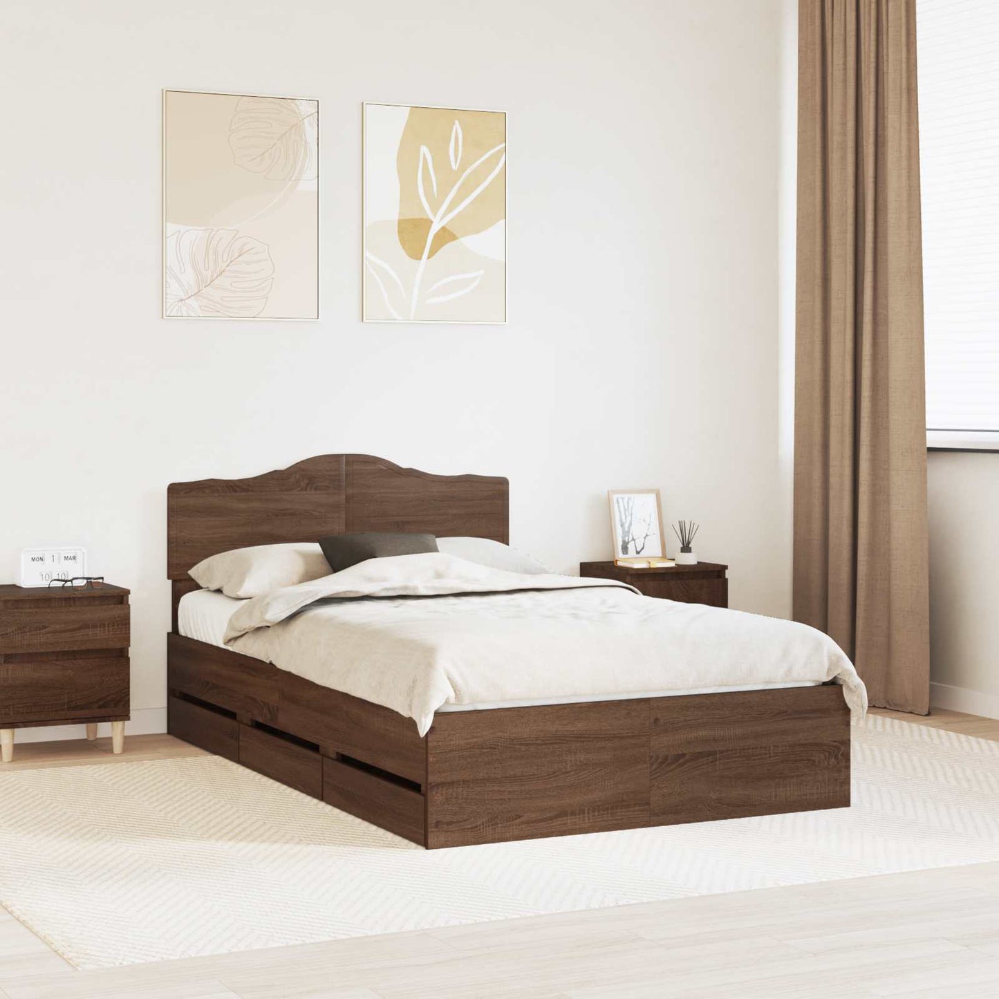 Bedframe met lade Bruin Eiken 120 x 190 cm Ingenieurshout is nu te koop bij PeponiXL, paradijselijk wonen!