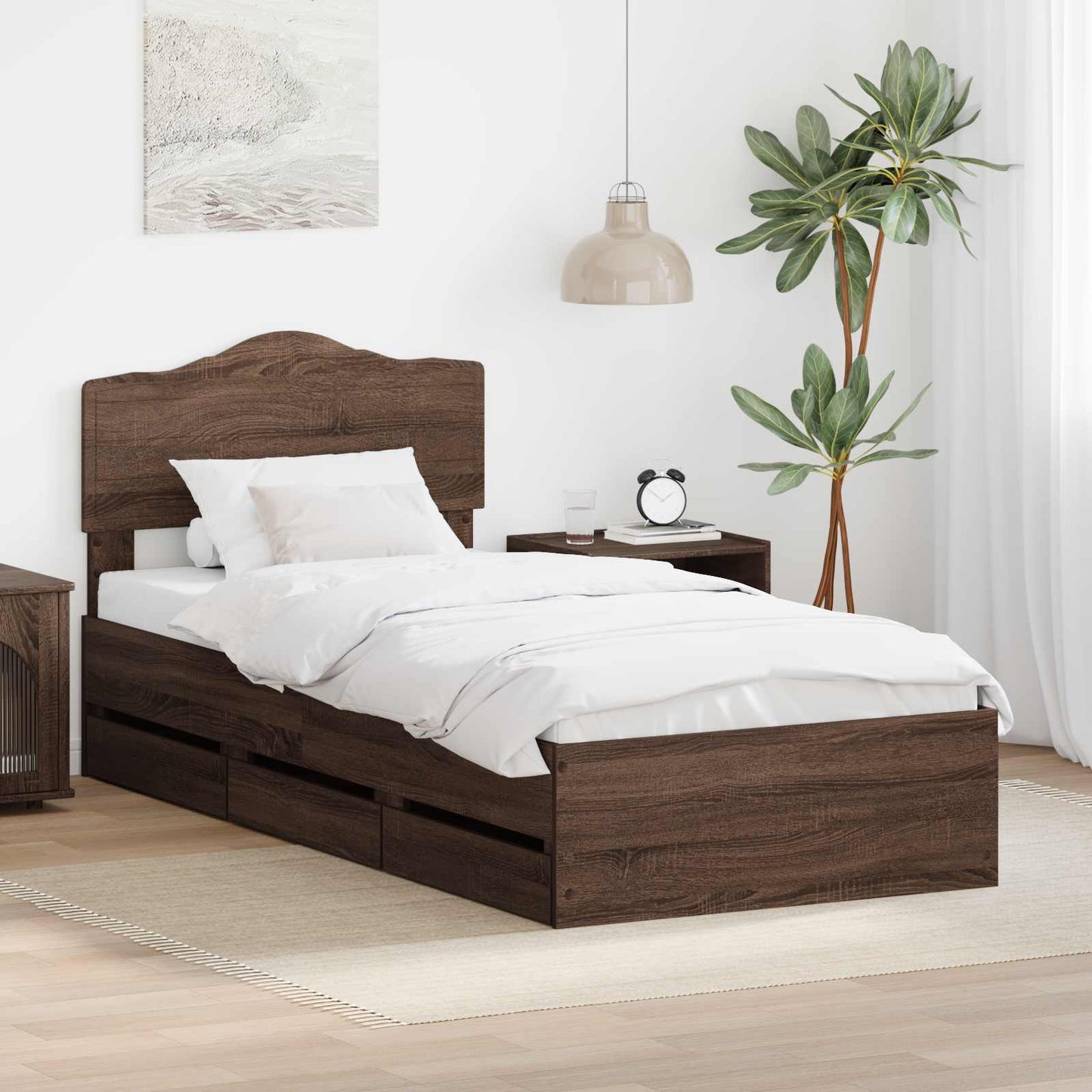 Bedframe met lade Bruin Eiken 100 x 200 cm Ingenieurshout is nu te koop bij PeponiXL, paradijselijk wonen!