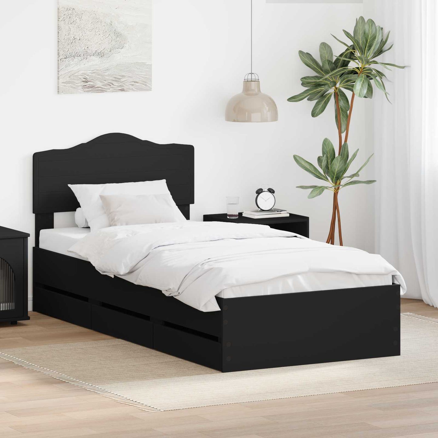 Bedframe met lade met opslag Zwart 90 x 200 cm Ingenieurshout is nu te koop bij PeponiXL, paradijselijk wonen!