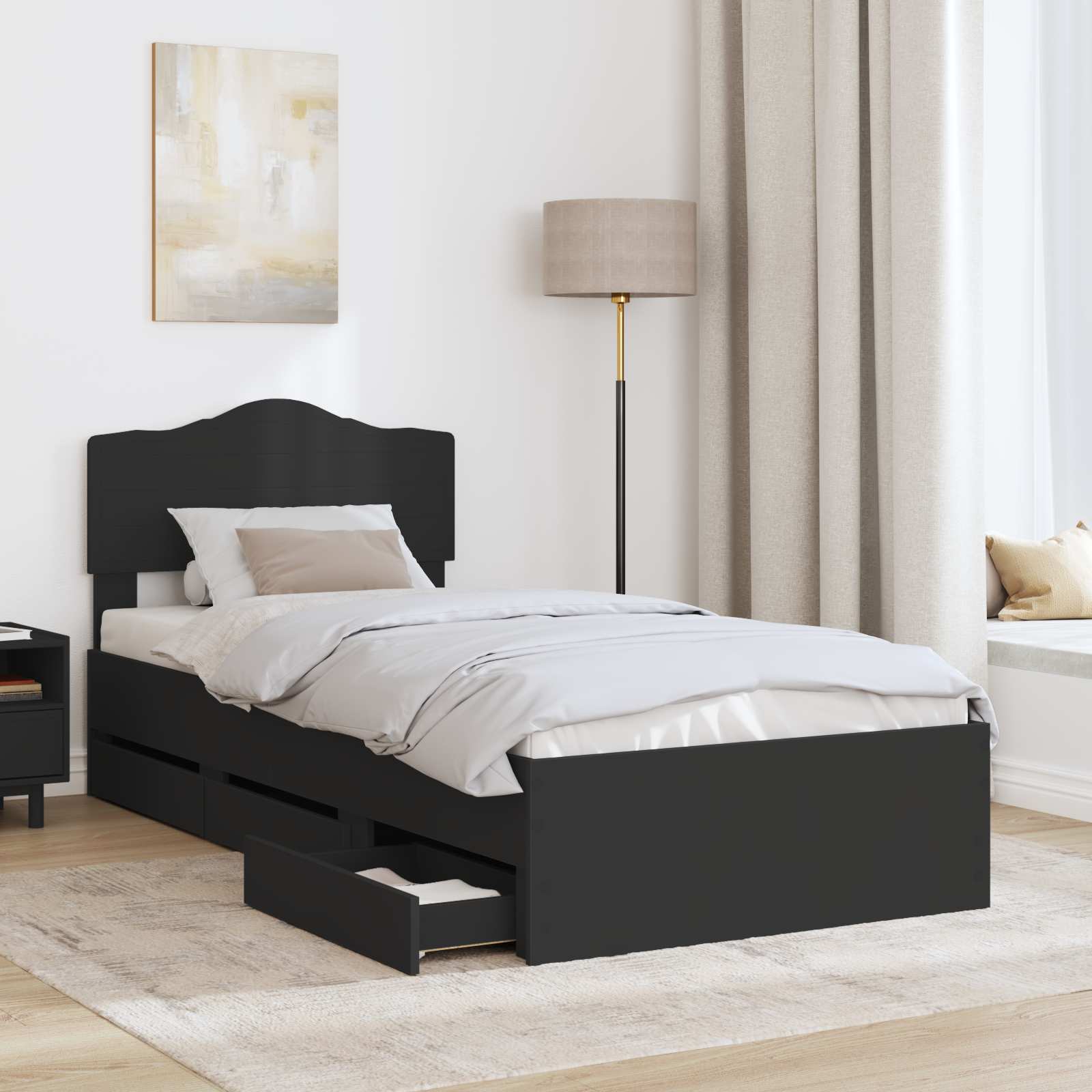 Bedframe met lade met opslag Zwart 90 x 200 cm Ingenieurshout is nu te koop bij PeponiXL, paradijselijk wonen!