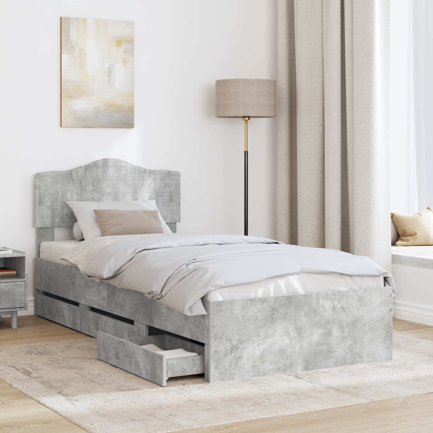 Bedframe met lade Beton Grijs 90 x 200 cm Ingenieurshout is nu te koop bij PeponiXL, paradijselijk wonen!
