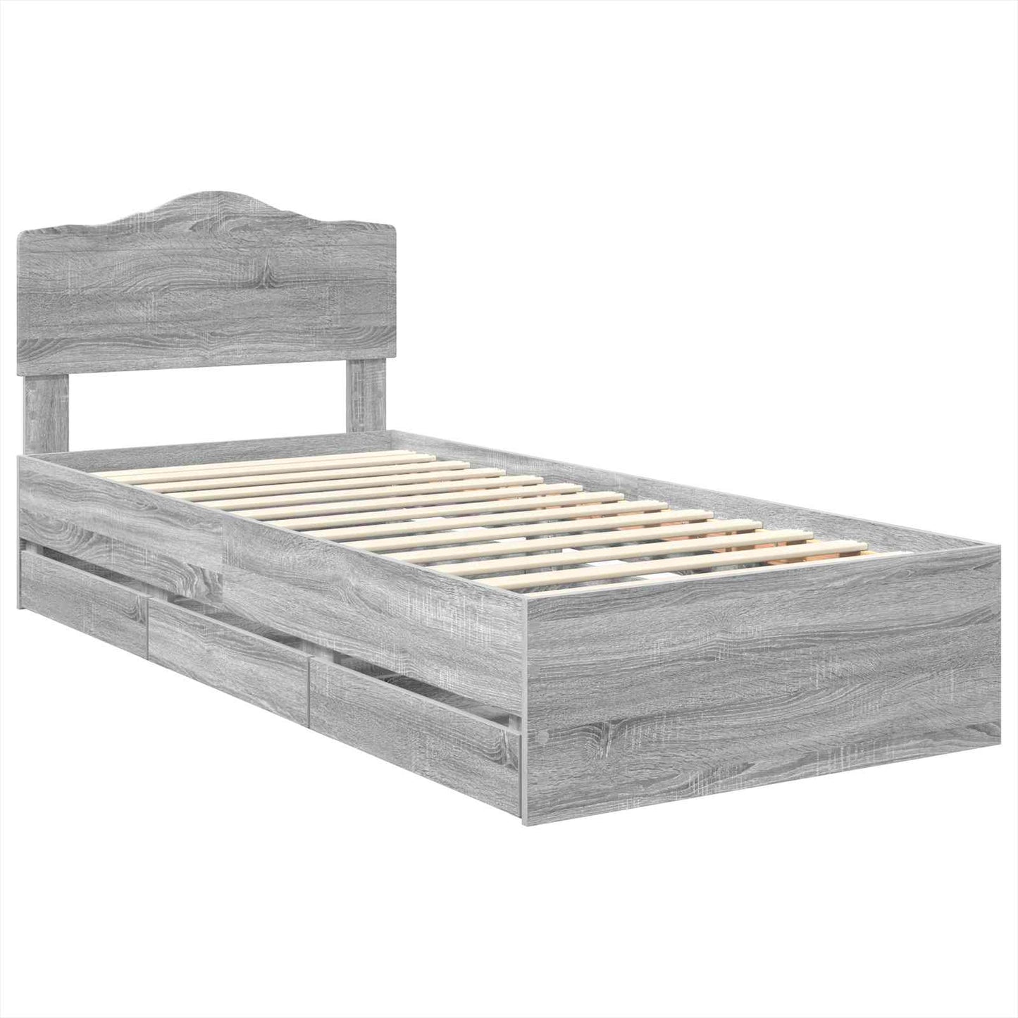 Bedframe met lade Grijs Sonoma 90 x 200 cm Ingenieurshout is nu te koop bij PeponiXL, paradijselijk wonen!
