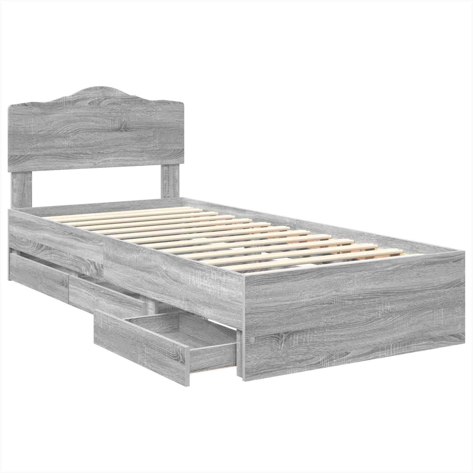 Bedframe met lade Grijs Sonoma 90 x 200 cm Ingenieurshout is nu te koop bij PeponiXL, paradijselijk wonen!