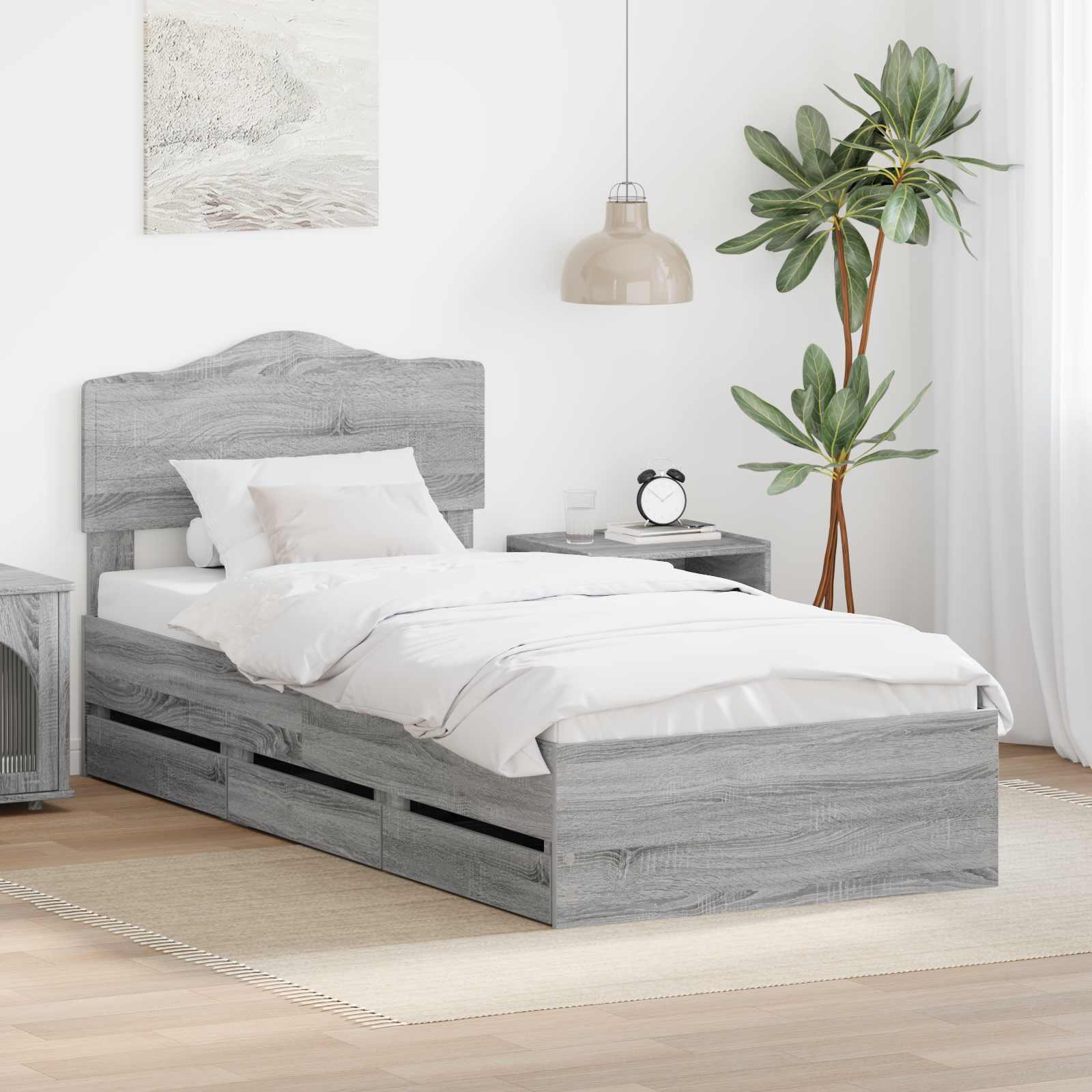 Bedframe met lade Grijs Sonoma 90 x 190 cm Ingenieurshout is nu te koop bij PeponiXL, paradijselijk wonen!