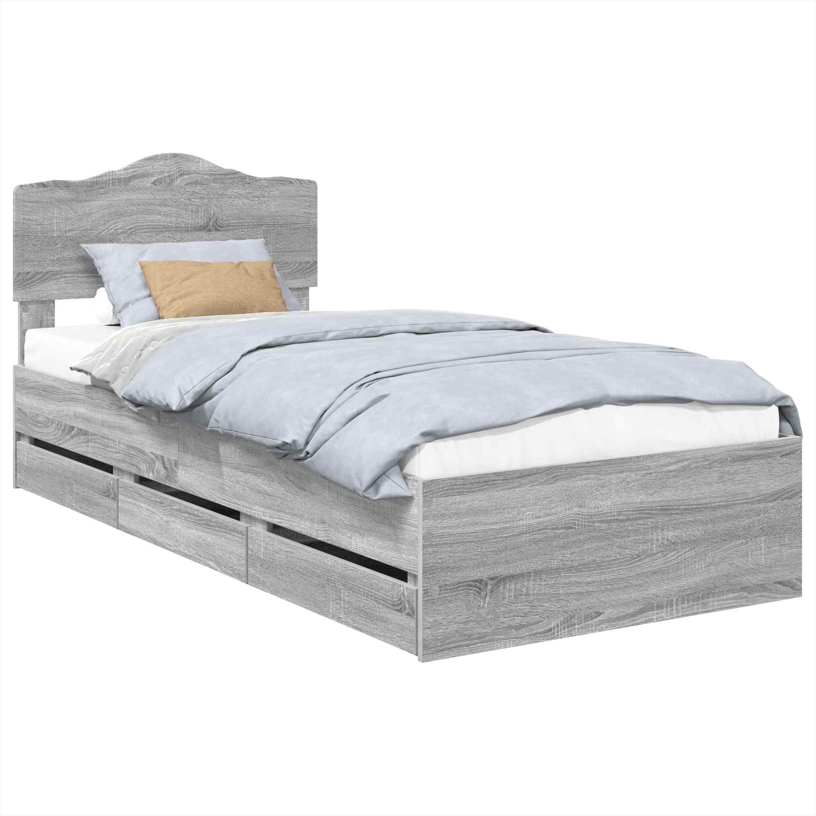 Bedframe met lade Grijs Sonoma 90 x 190 cm Ingenieurshout is nu te koop bij PeponiXL, paradijselijk wonen!