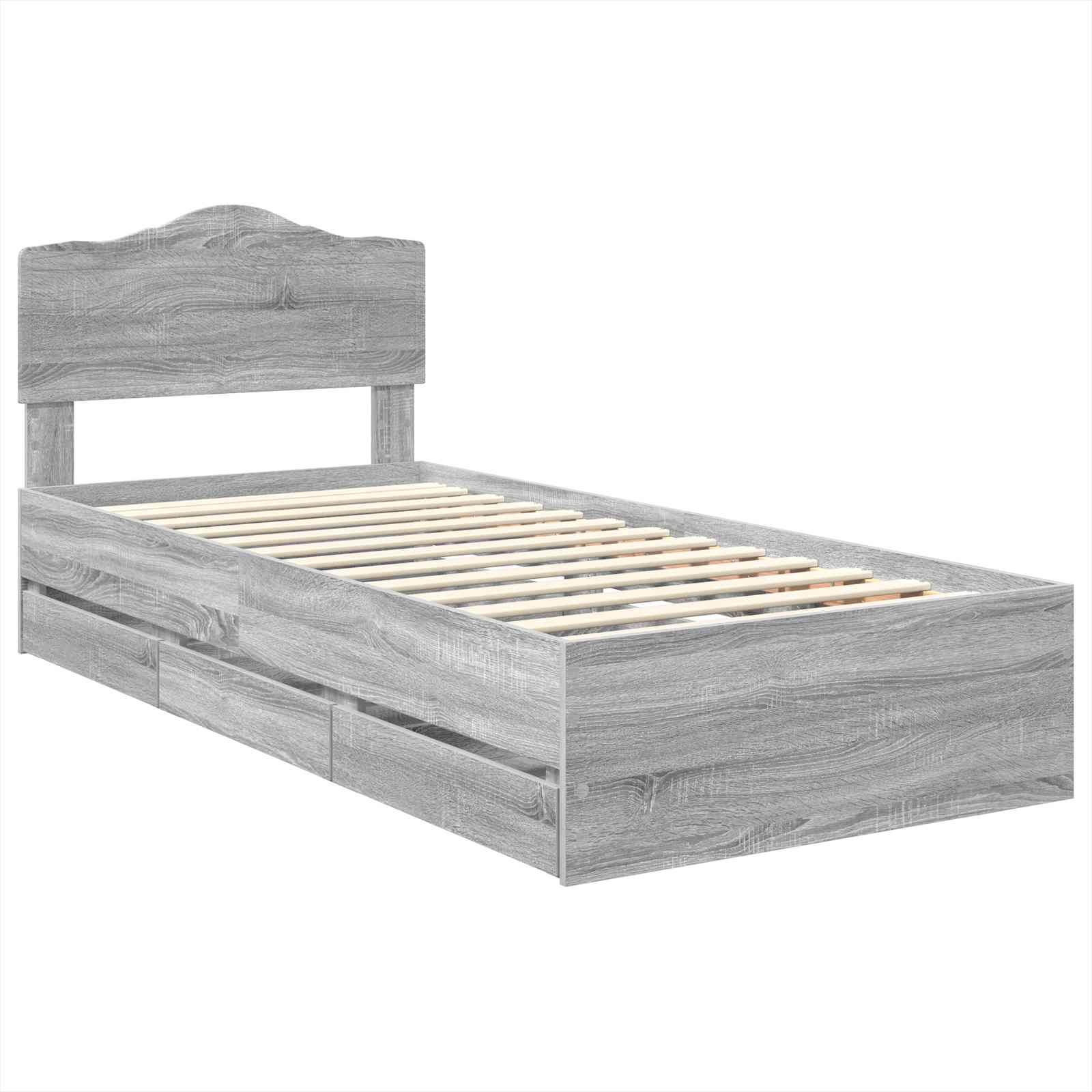 Bedframe met lade Grijs Sonoma 90 x 190 cm Ingenieurshout is nu te koop bij PeponiXL, paradijselijk wonen!