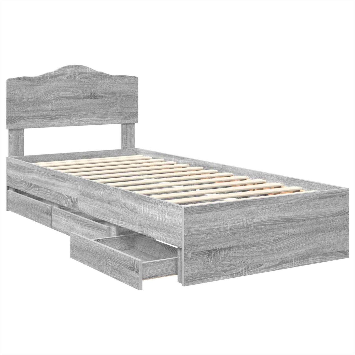 Bedframe met lade Grijs Sonoma 90 x 190 cm Ingenieurshout is nu te koop bij PeponiXL, paradijselijk wonen!
