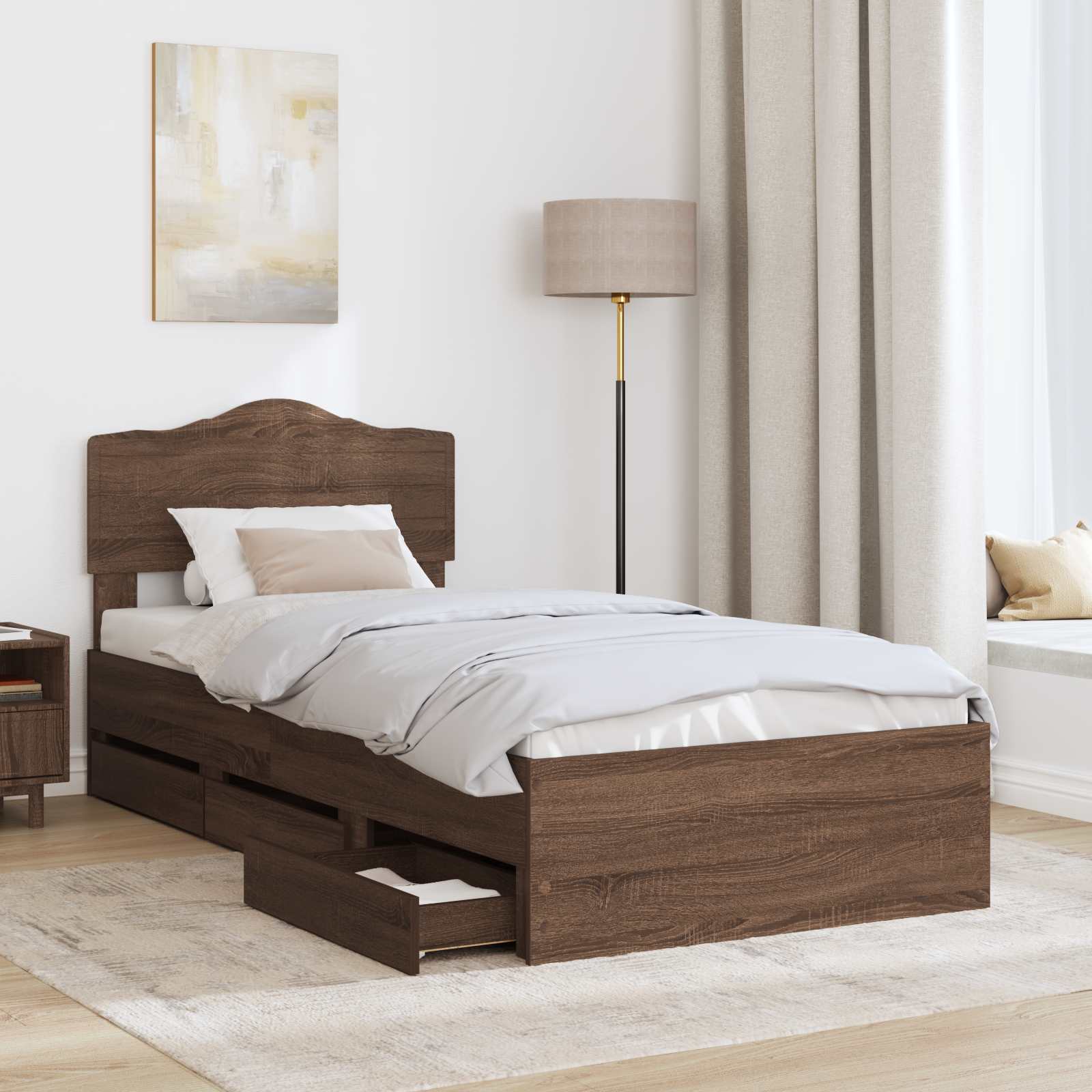 Bedframe met lade Bruin Eiken 90 x 190 cm Ingenieurshout is nu te koop bij PeponiXL, paradijselijk wonen!