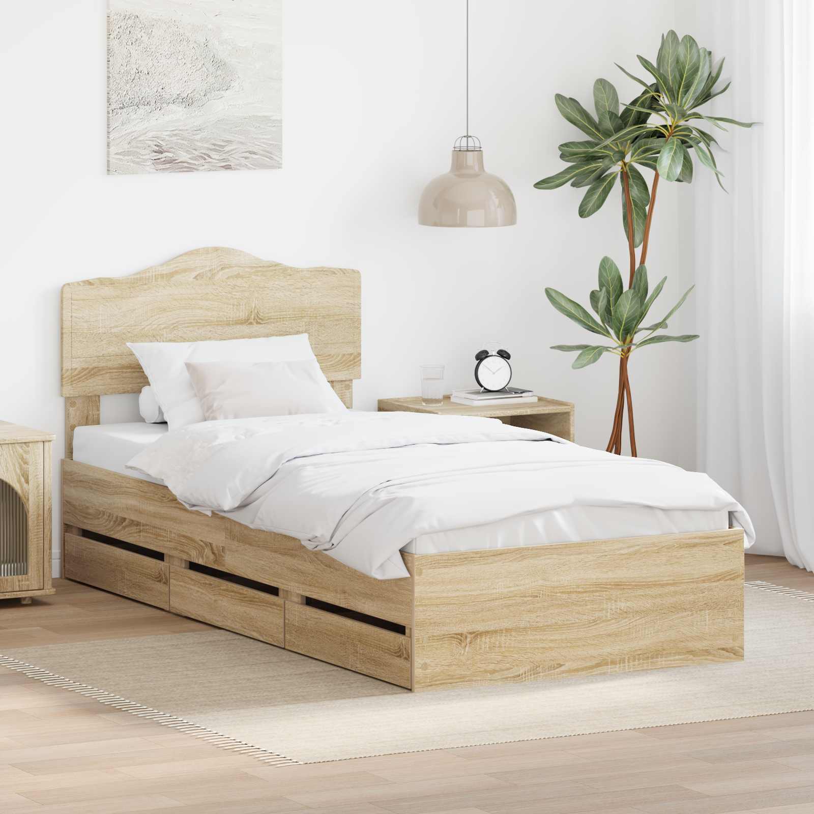Bedframe met lade Sonoma Eiken 75 x 190 cm Ingenieurshout is nu te koop bij PeponiXL, paradijselijk wonen!