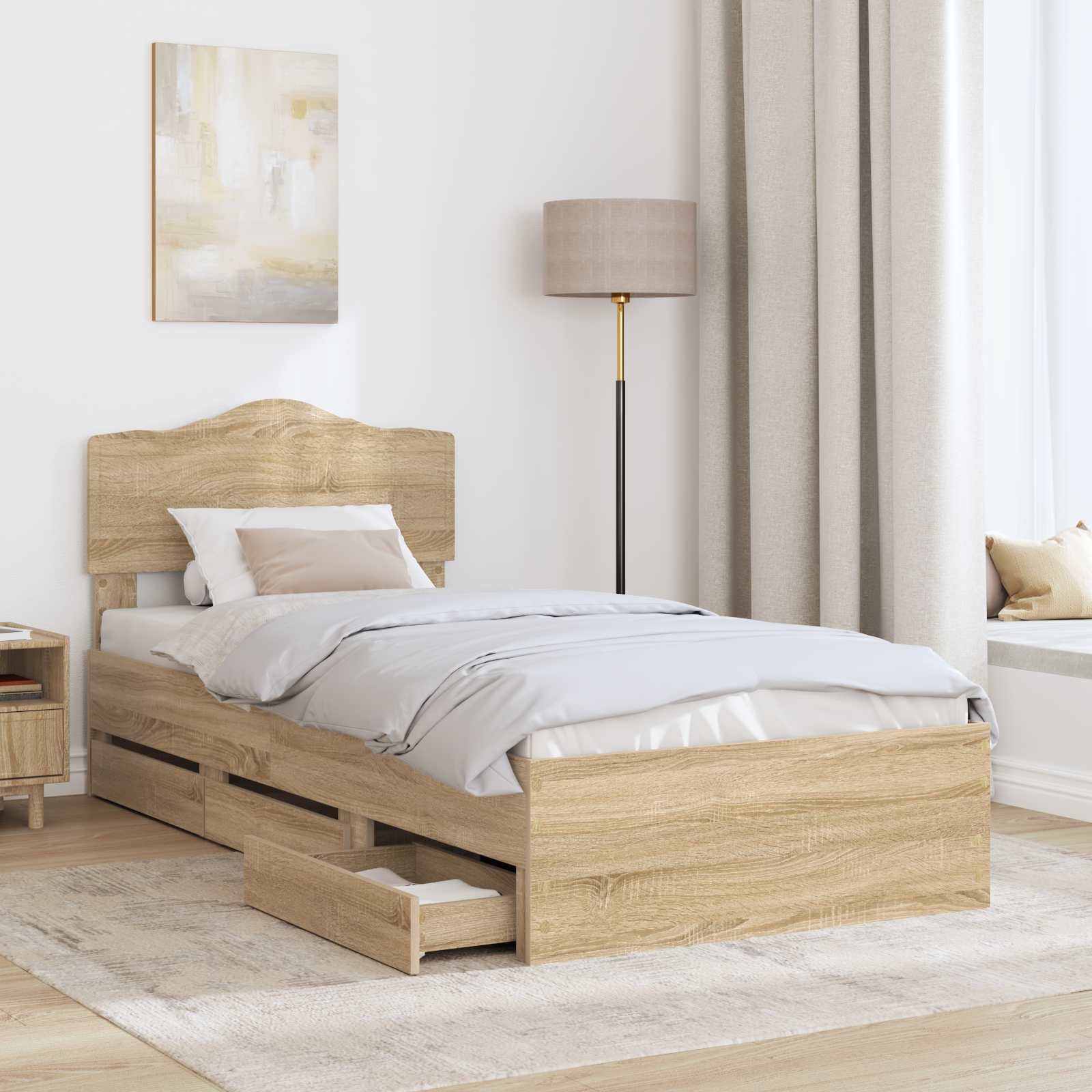 Bedframe met lade Sonoma Eiken 75 x 190 cm Ingenieurshout is nu te koop bij PeponiXL, paradijselijk wonen!