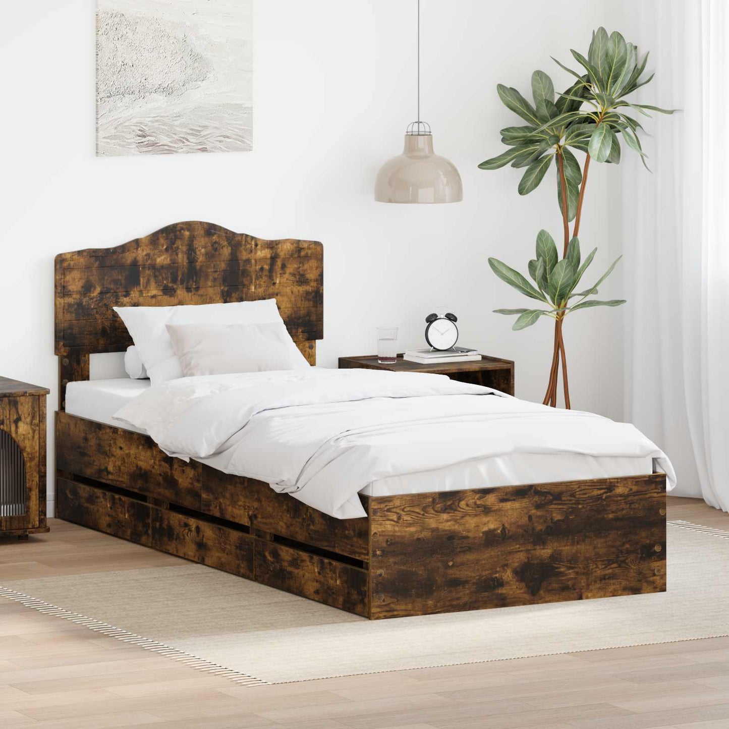 Bedframe met lade Gerookt eiken 75 x 190 cm Ingenieurshout is nu te koop bij PeponiXL, paradijselijk wonen!