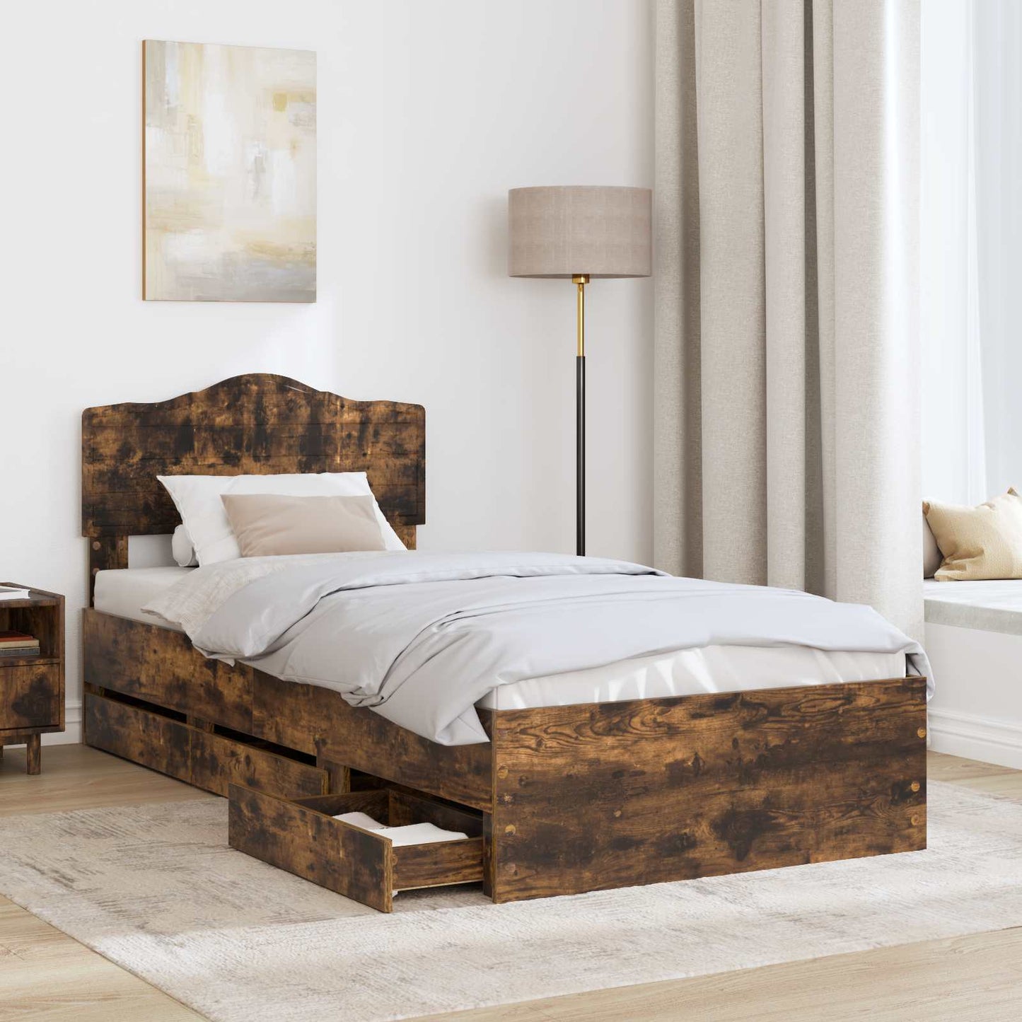 Bedframe met lade Gerookt eiken 75 x 190 cm Ingenieurshout is nu te koop bij PeponiXL, paradijselijk wonen!