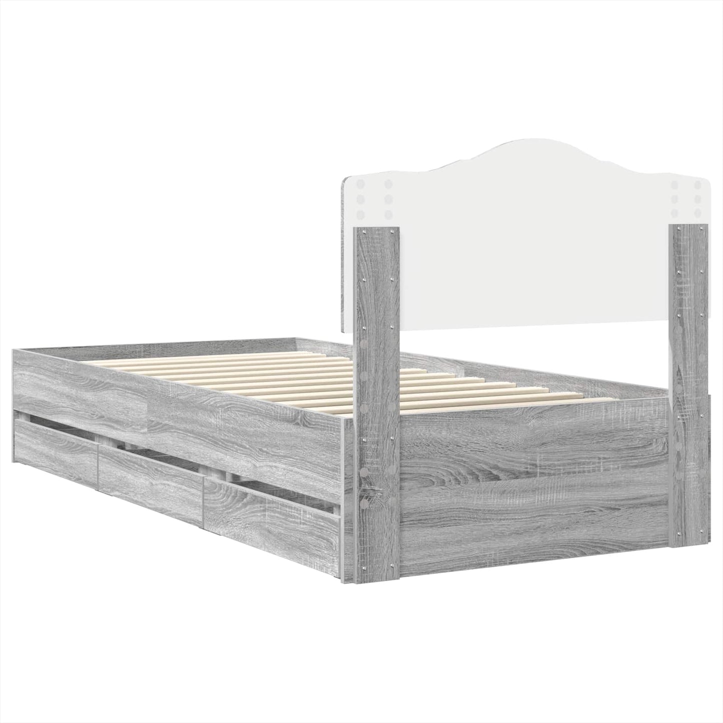 Bedframe met lade Grijs Sonoma 75 x 190 cm Ingenieurshout is nu te koop bij PeponiXL, paradijselijk wonen!