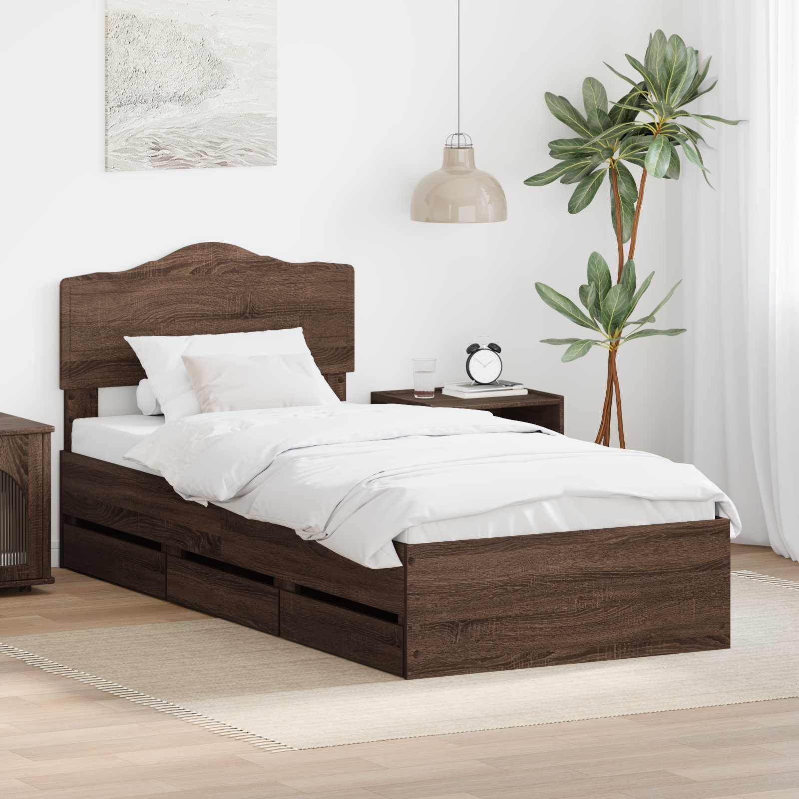 Bedframe met lade Bruin Eiken 75 x 190 cm Ingenieurshout is nu te koop bij PeponiXL, paradijselijk wonen!