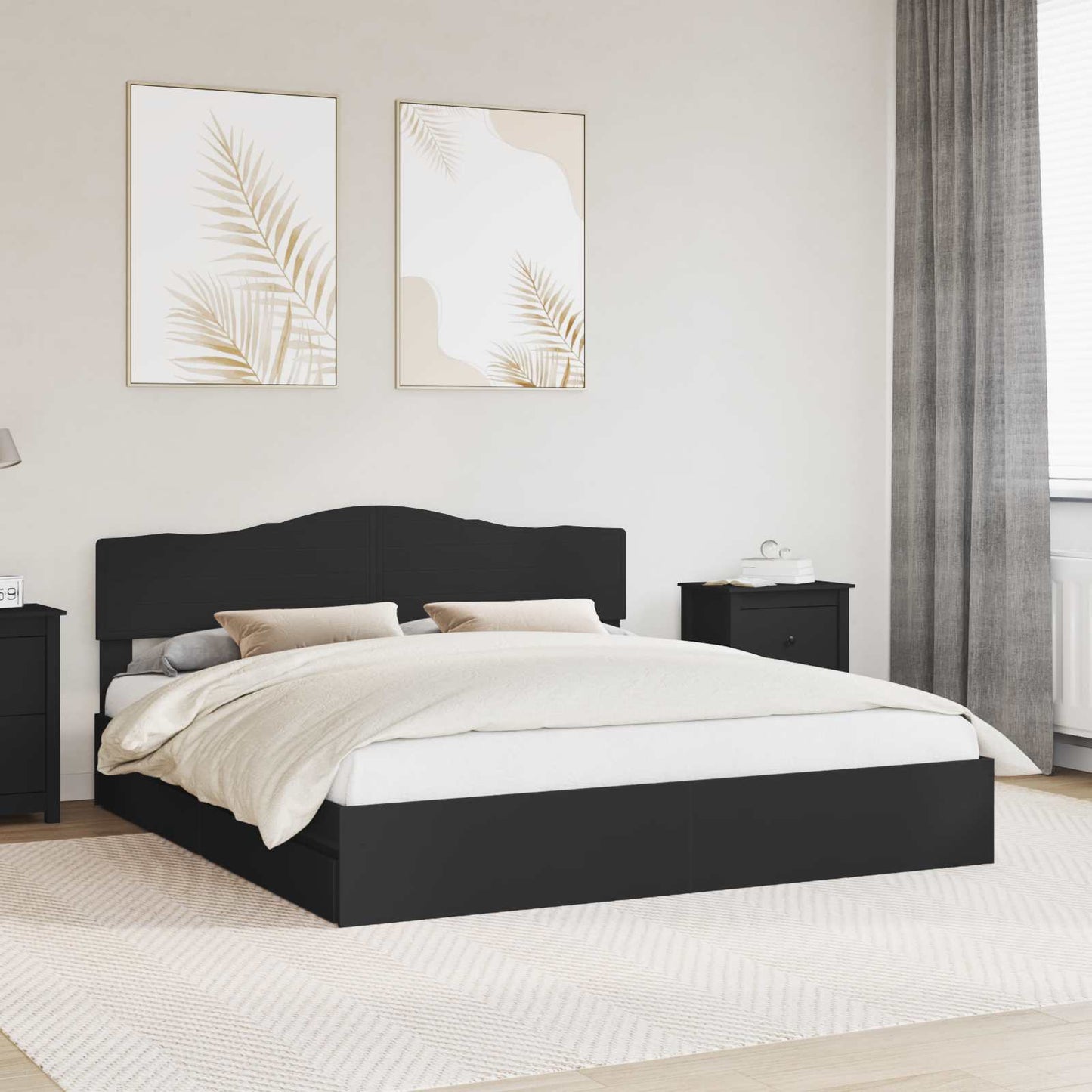 Opslag bed met hoofdeinde Zwart 200 x 200 cm Bewerkt hout is nu te koop bij PeponiXL, paradijselijk wonen!