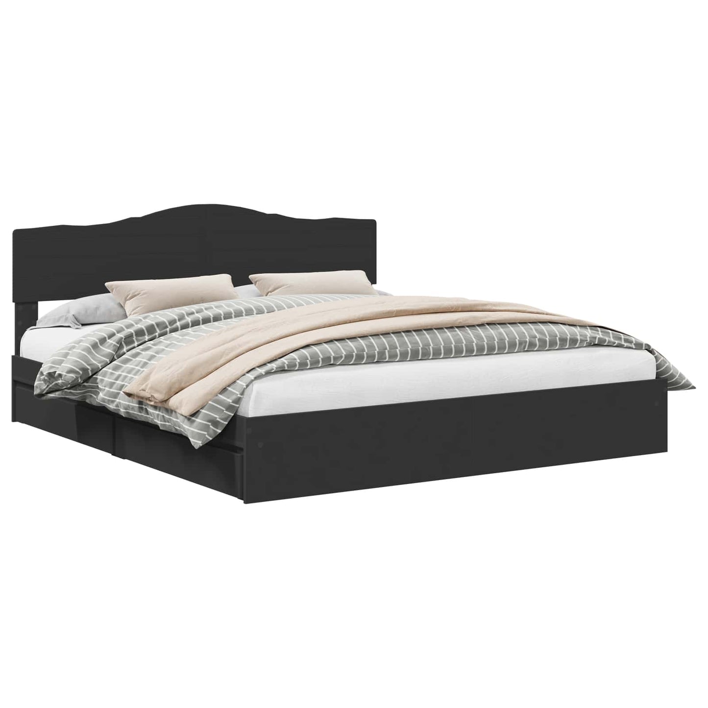 Opslag bed met hoofdeinde Zwart 200 x 200 cm Bewerkt hout is nu te koop bij PeponiXL, paradijselijk wonen!